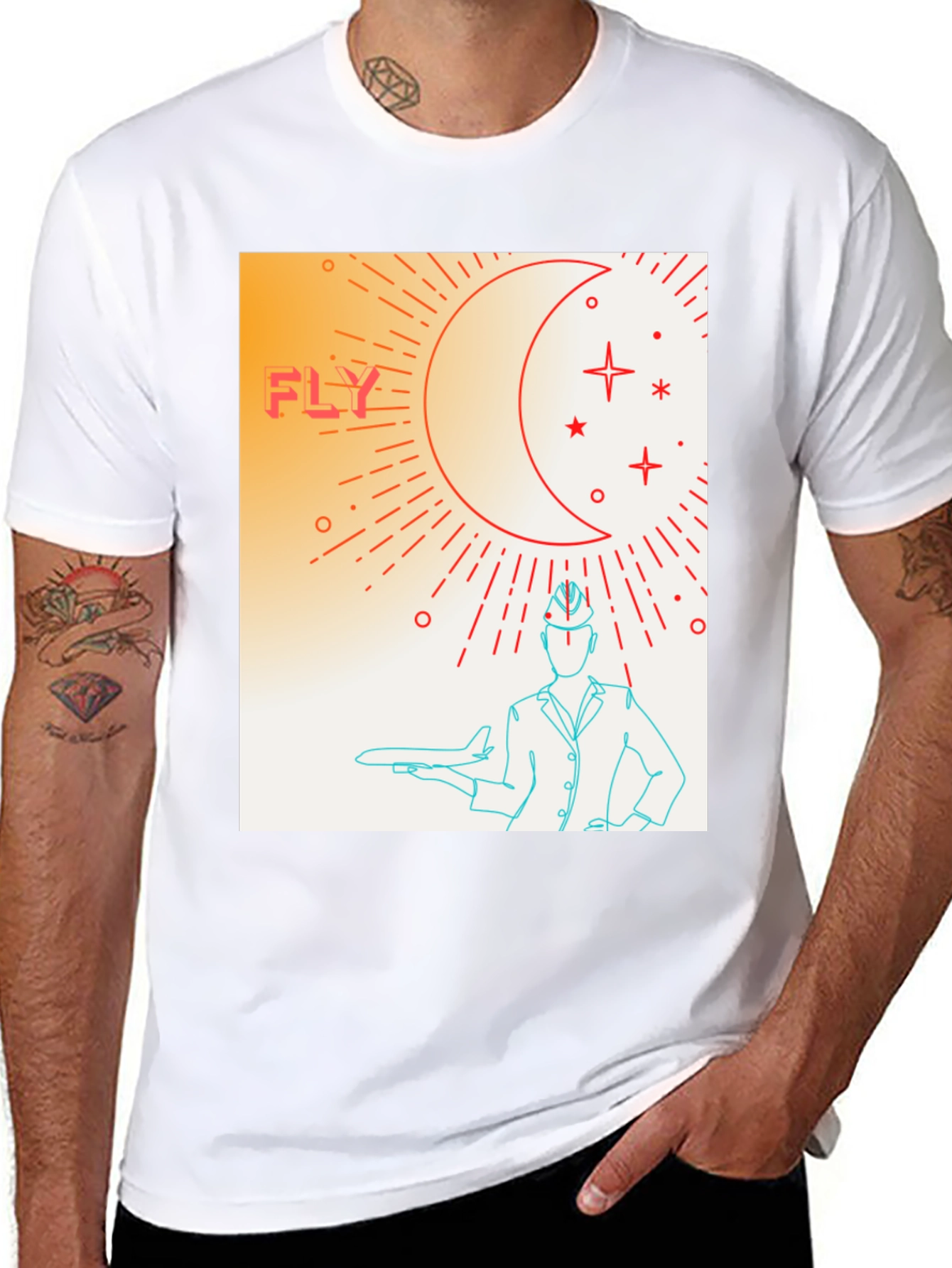 Black Fly High Graphic Tee - Airplane & Stars Design view 8