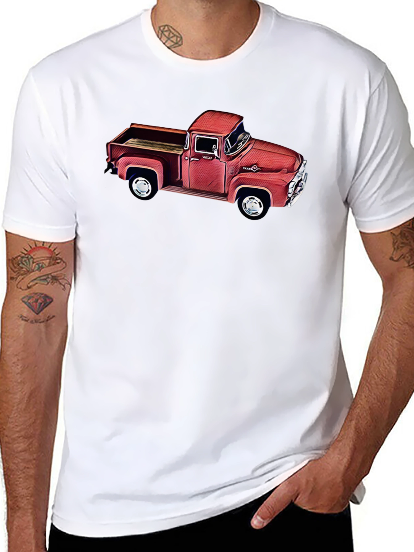 Black Vintage Red Truck Graphic T-Shirt - Classic Car Tee view 8