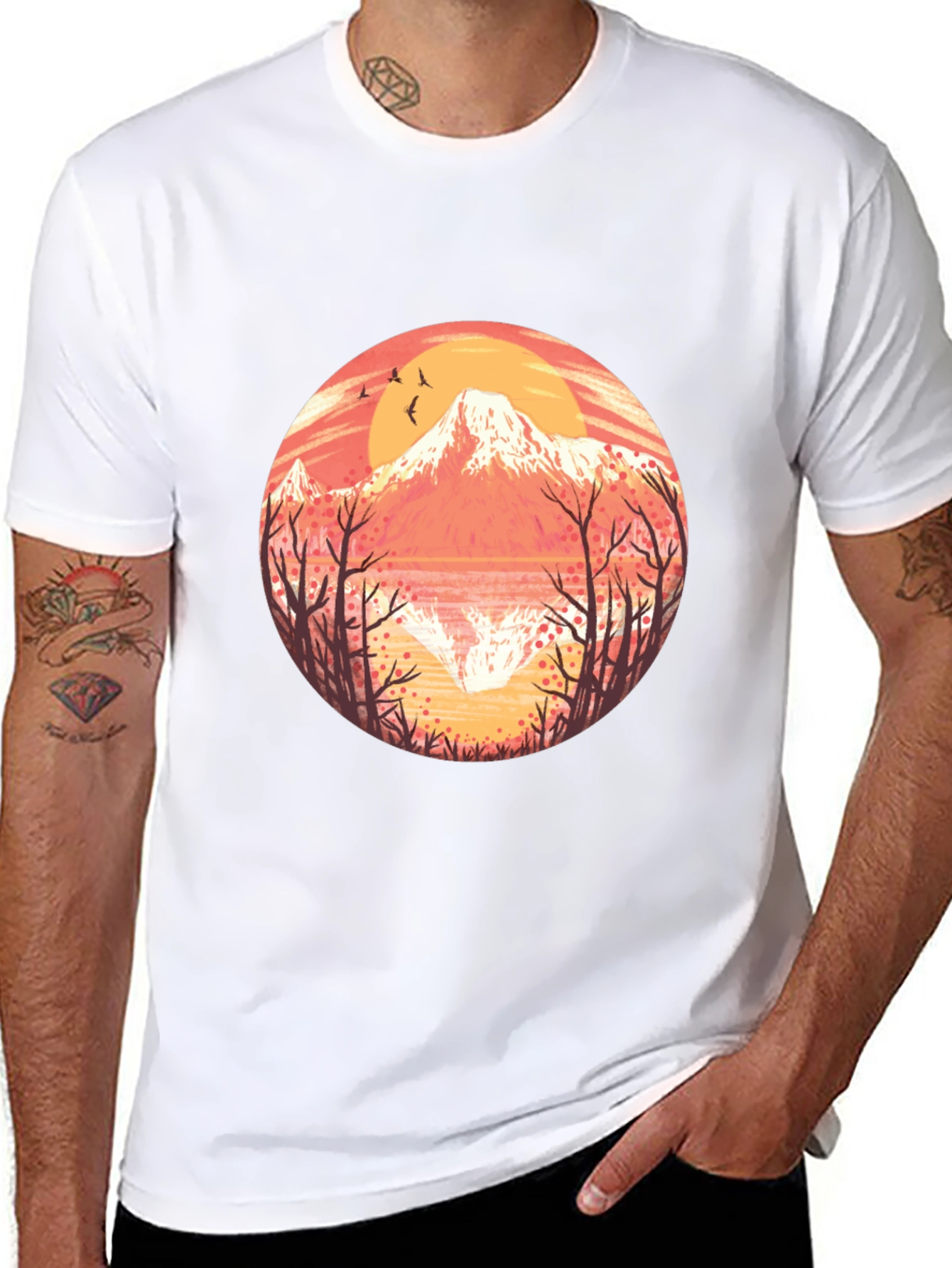 Black Mountain Sunset Graphic Tee - Black Cotton T-Shirt view 8