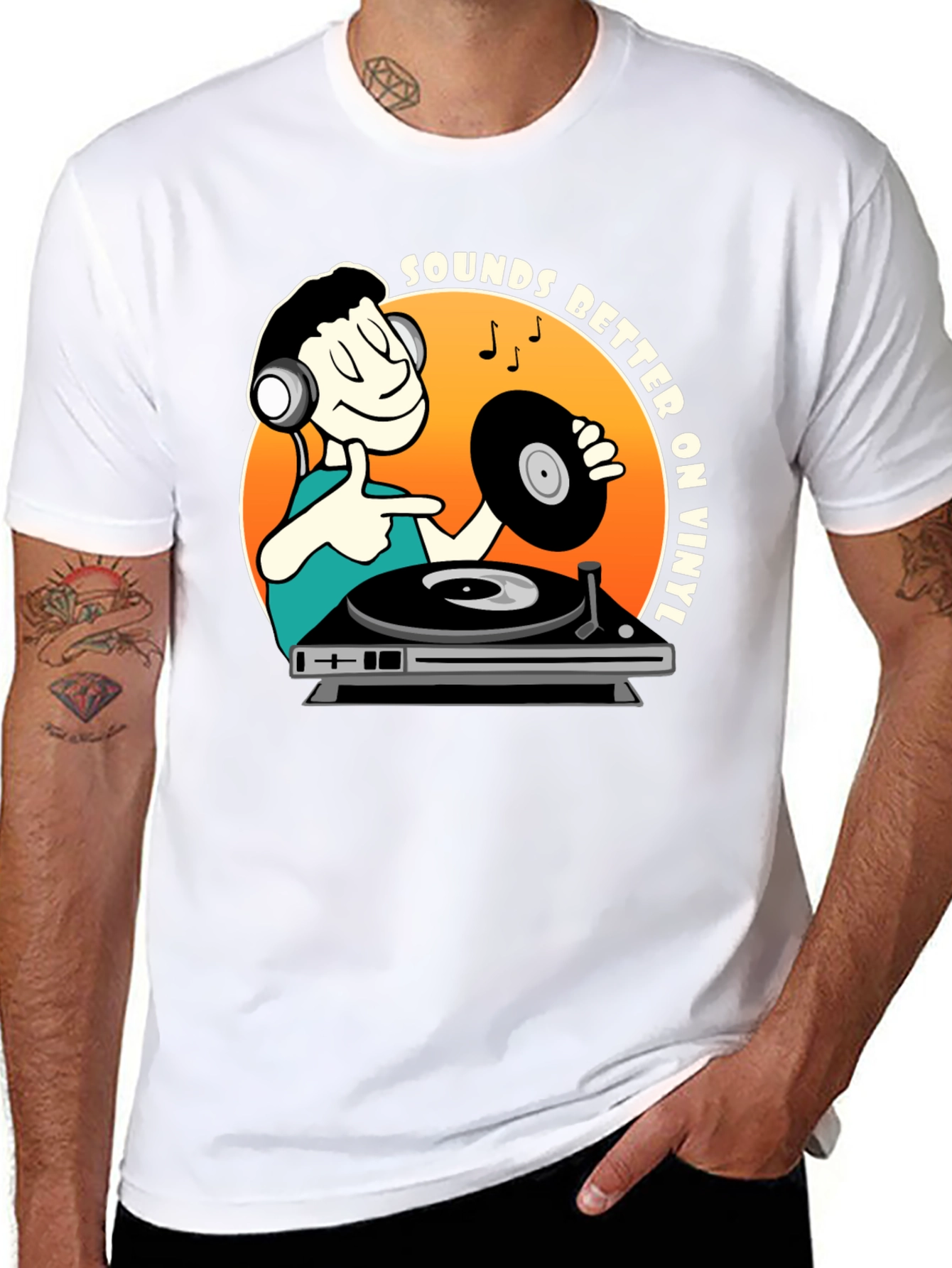 Black Sounds Better On Vinyl Men's Black T-Shirt view 8