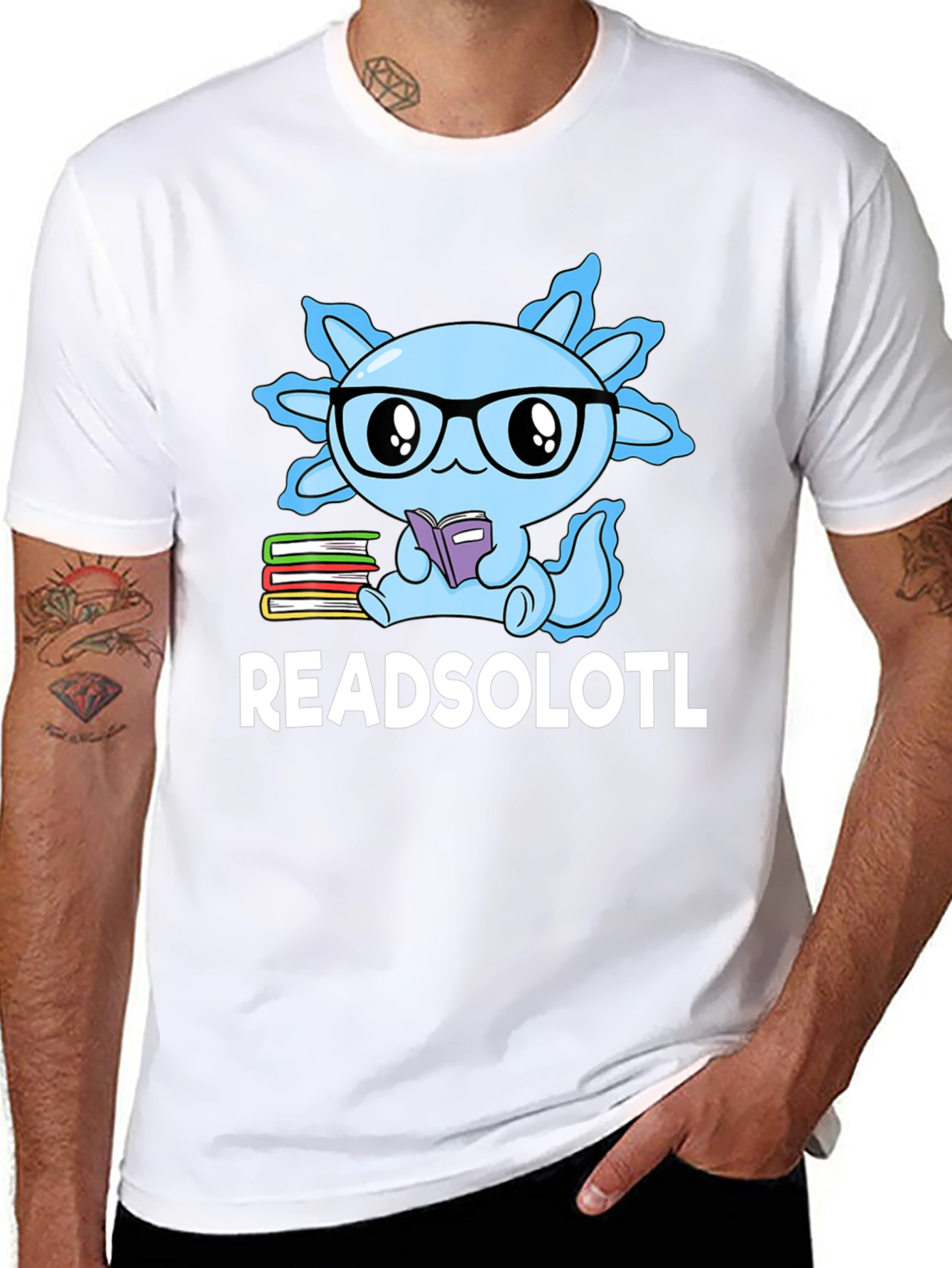 Black Readsolotl T-Shirt - Axolotl Reading Tee view 8