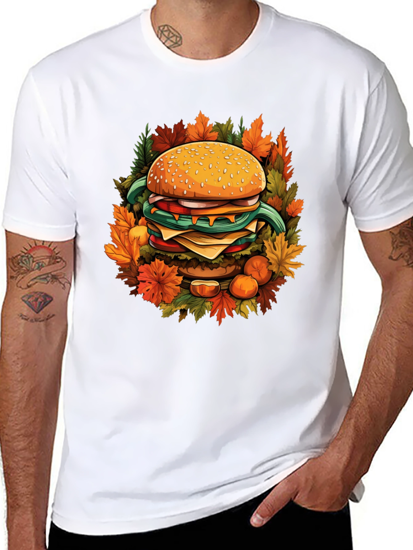 Black Burger Fall Graphic Tee - Black Cotton Casual Wear view 8