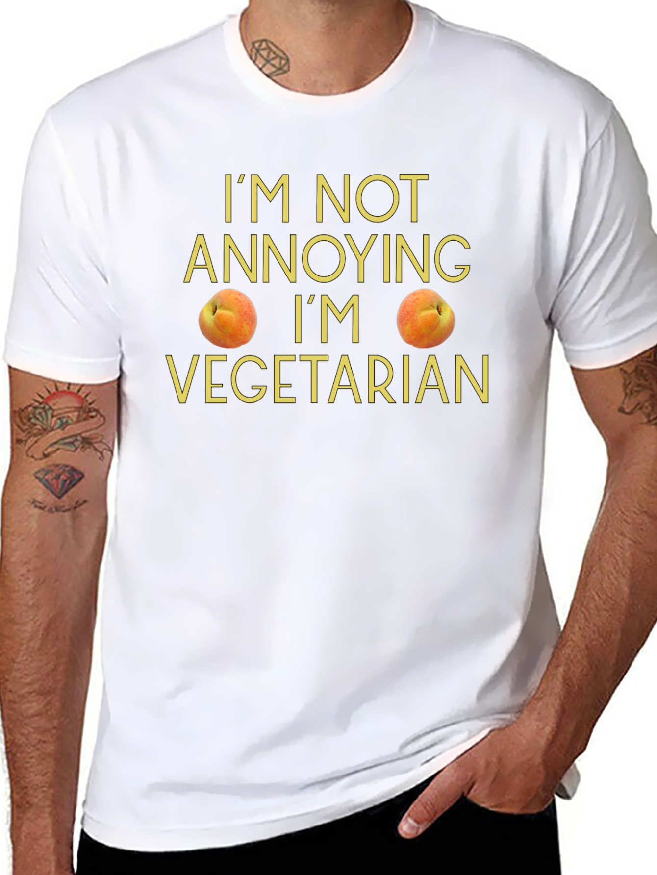 Black Vegetarian Peach Graphic T-Shirt view 8