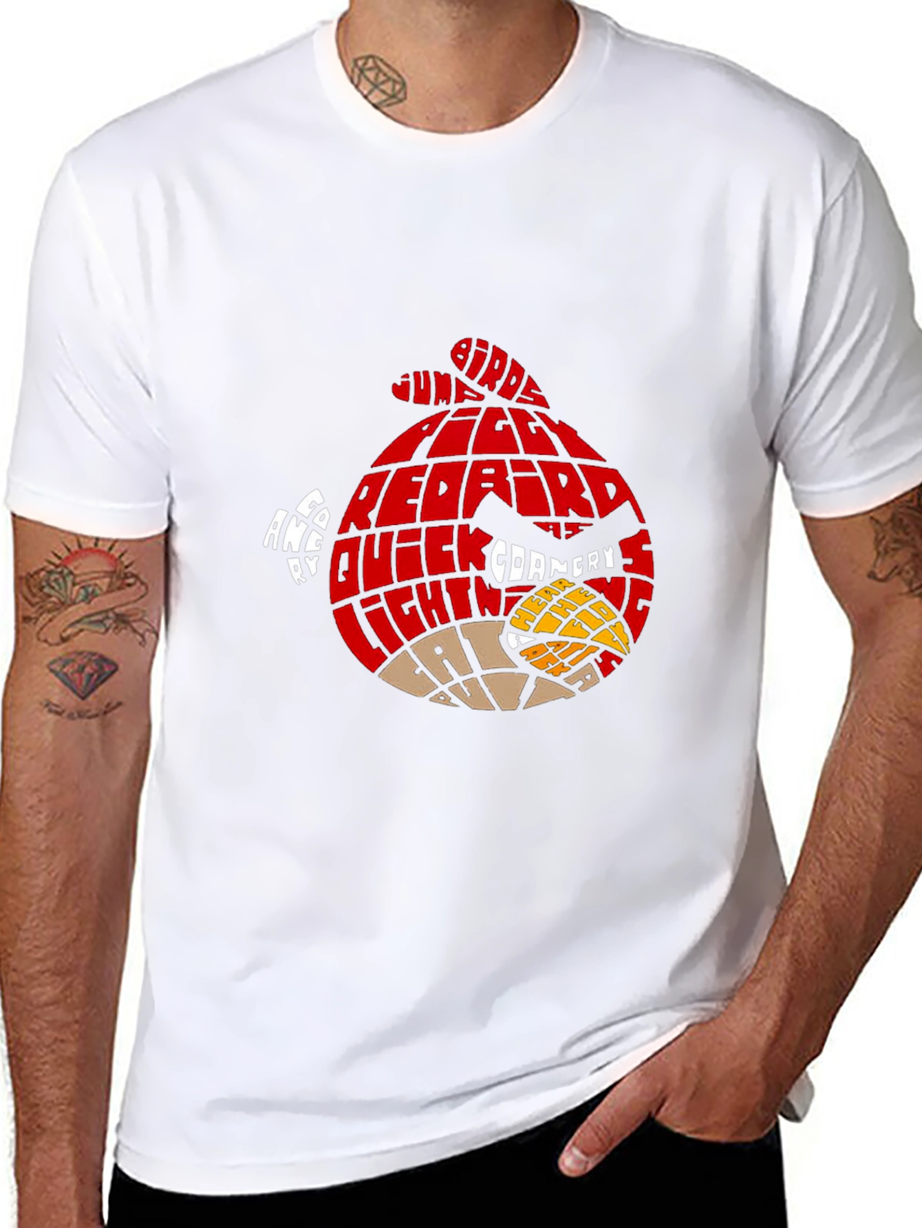 Angry Birds Red Bird Word Art T-Shirt - Black - 8