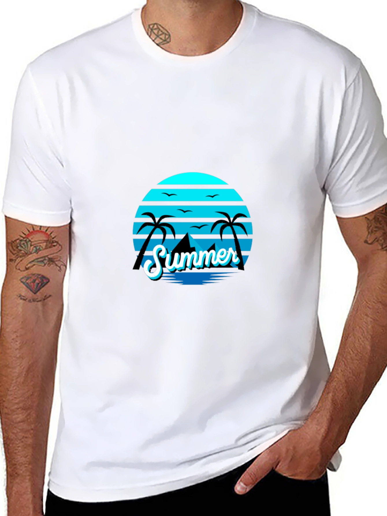 Black Summer Vibes Black T-Shirt - Beach Scene Graphic Tee view 8