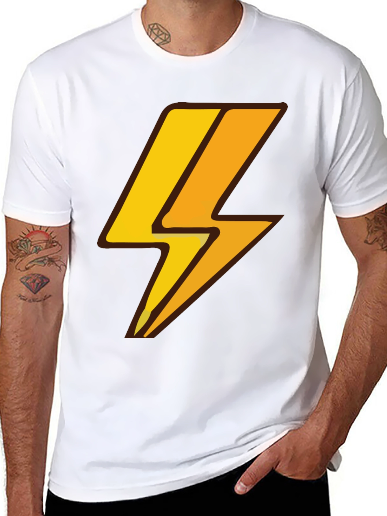 Black Lightning Bolt Graphic Tee - Black Cotton T-Shirt view 8