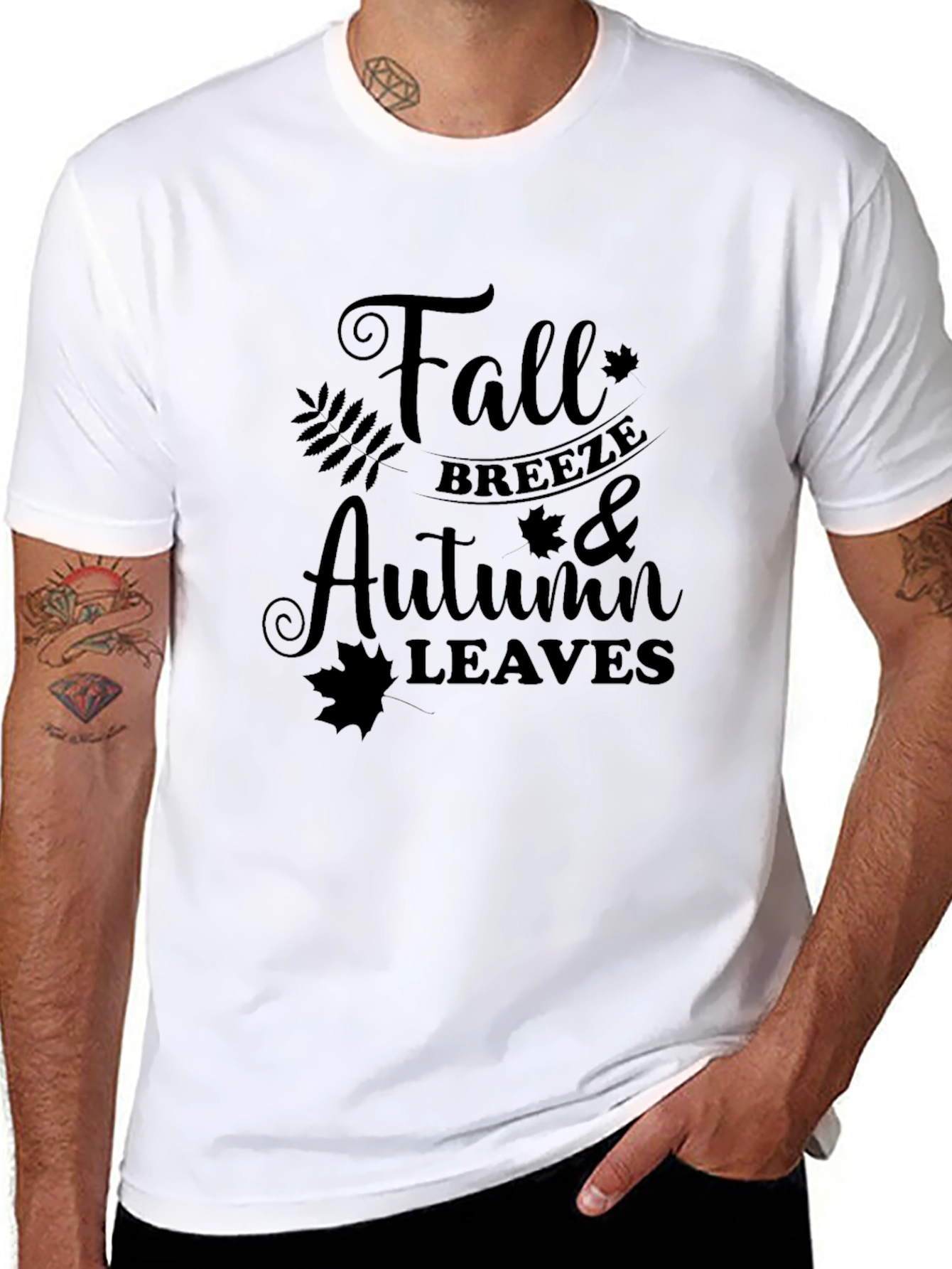 Black Fall Breeze Autumn Leaves Graphic Tee view 8