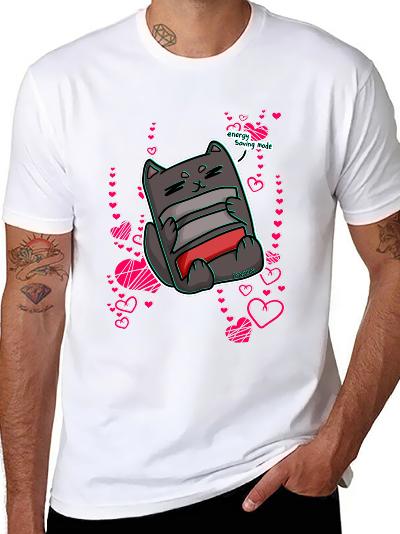 Black Energy Saving Mode Cat T-Shirt view 8