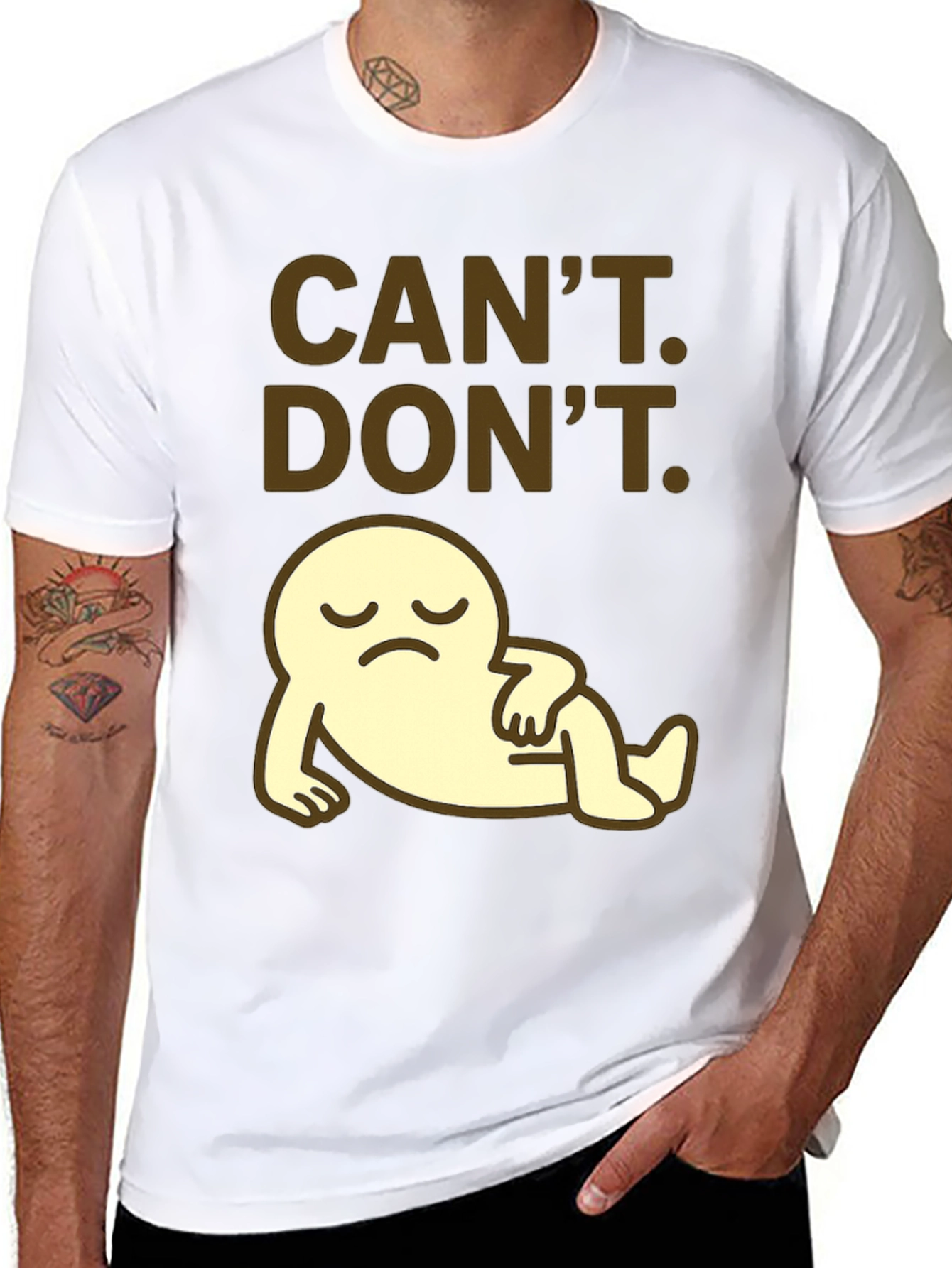 Black Can't. Don't. Graphic T-Shirt - Lazy Cartoon view 8