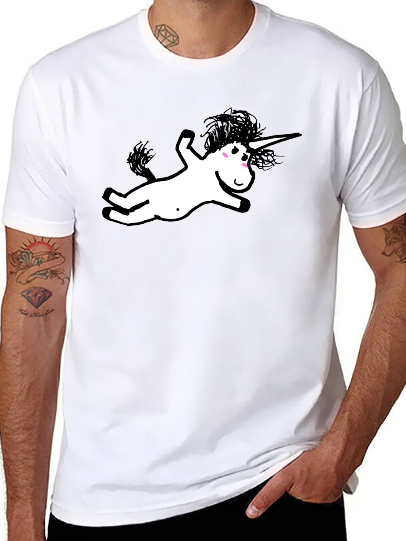 Black Black T-Shirt with Whimsical Unicorn Graphic view 8