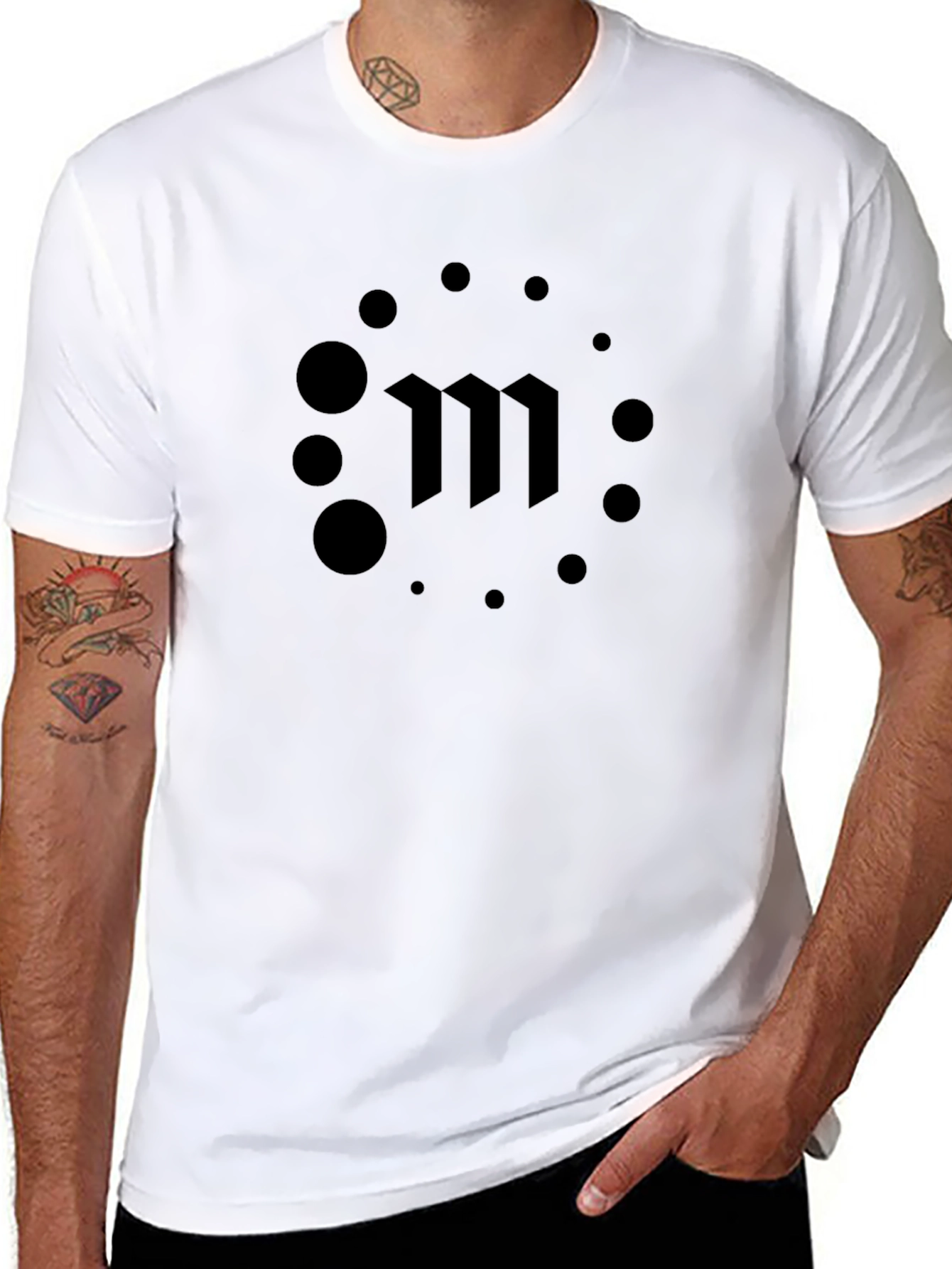 Black Men's Black T-Shirt with Modern 'M' Logo view 8
