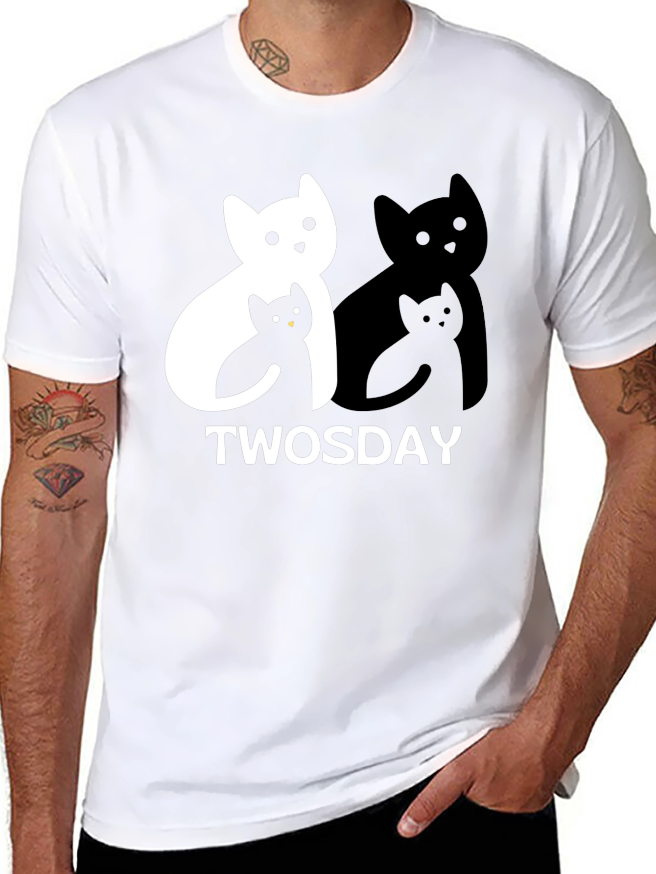 Black Twosday Cat T-Shirt - Black Graphic Tee view 8