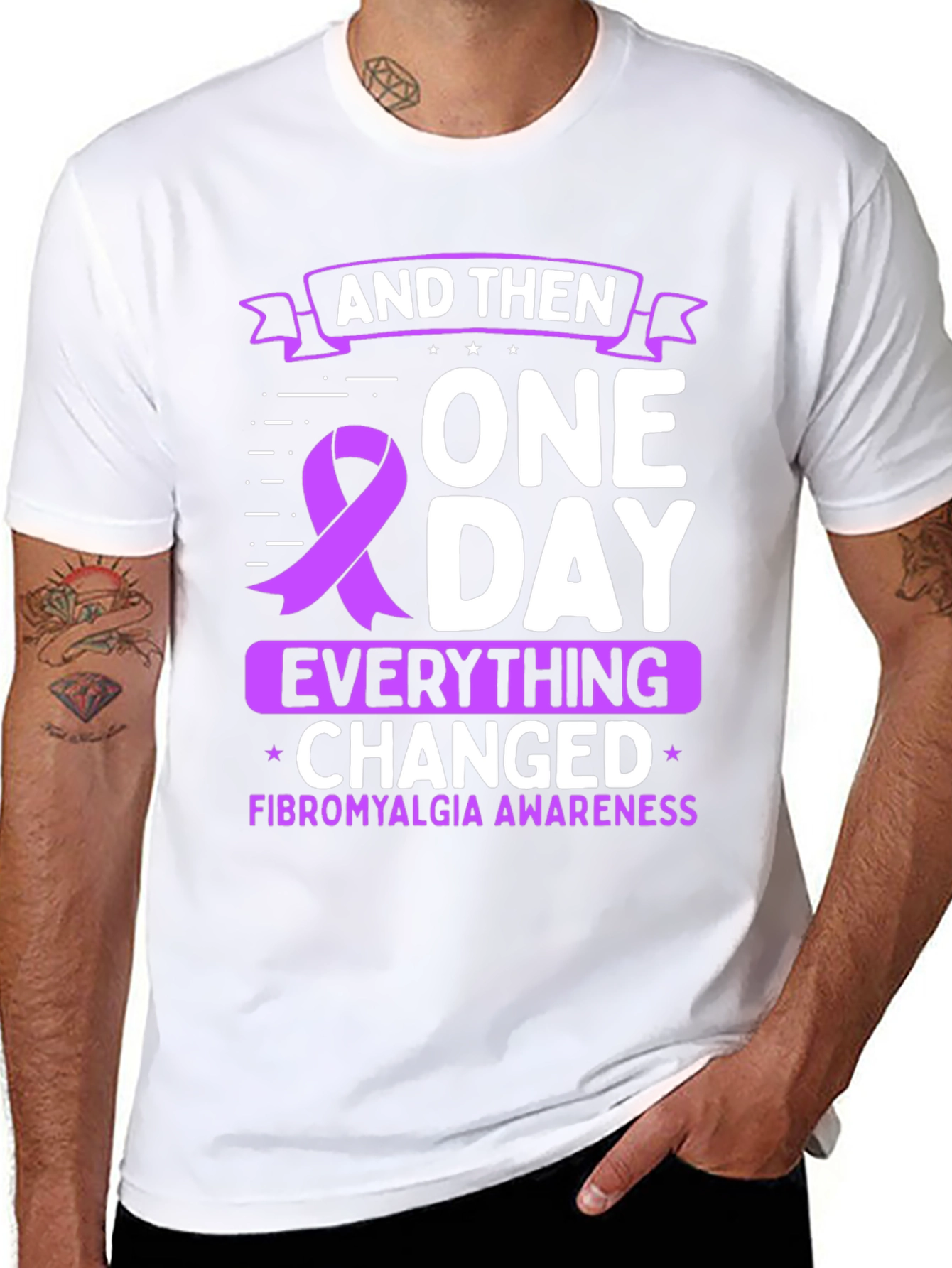 Black Fibromyalgia Awareness T-Shirt view 8