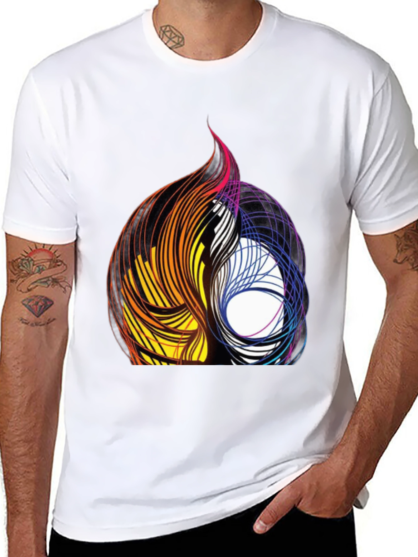 Black Abstract Swirl Graphic Black Tee view 8