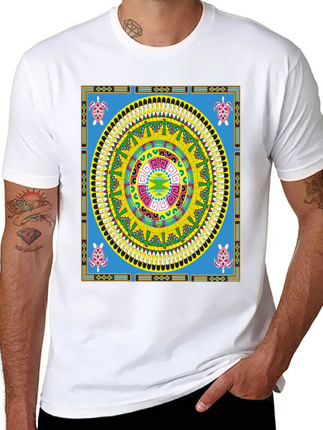 Black Native American Turtle Mandala T-Shirt view 8
