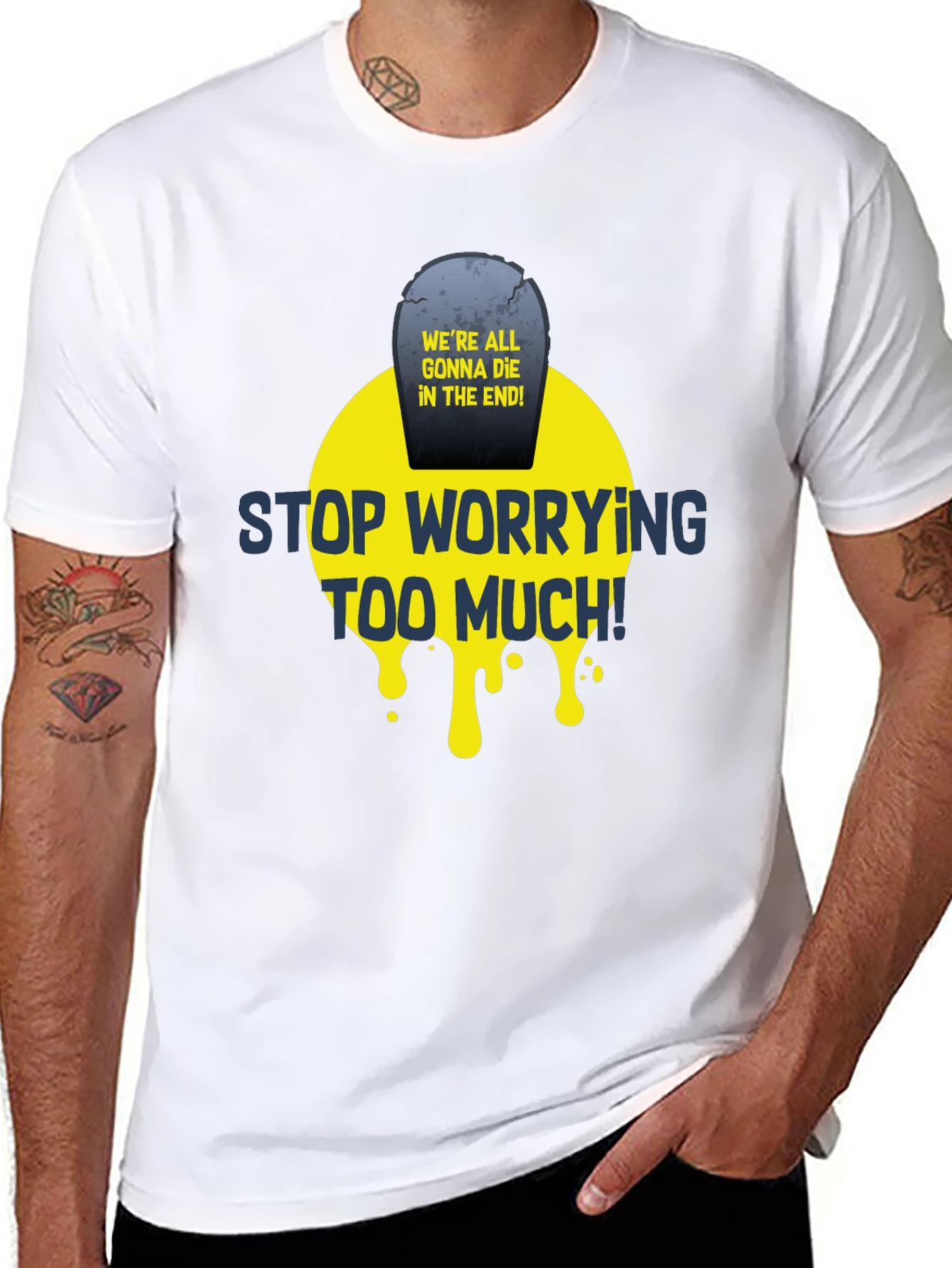 Black Stop Worrying T-Shirt - Funny Graphic Tee view 8