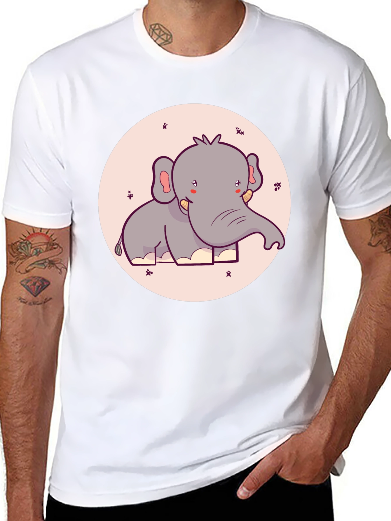 Black Cute Elephant Graphic Tee - Black Cotton T-Shirt view 8