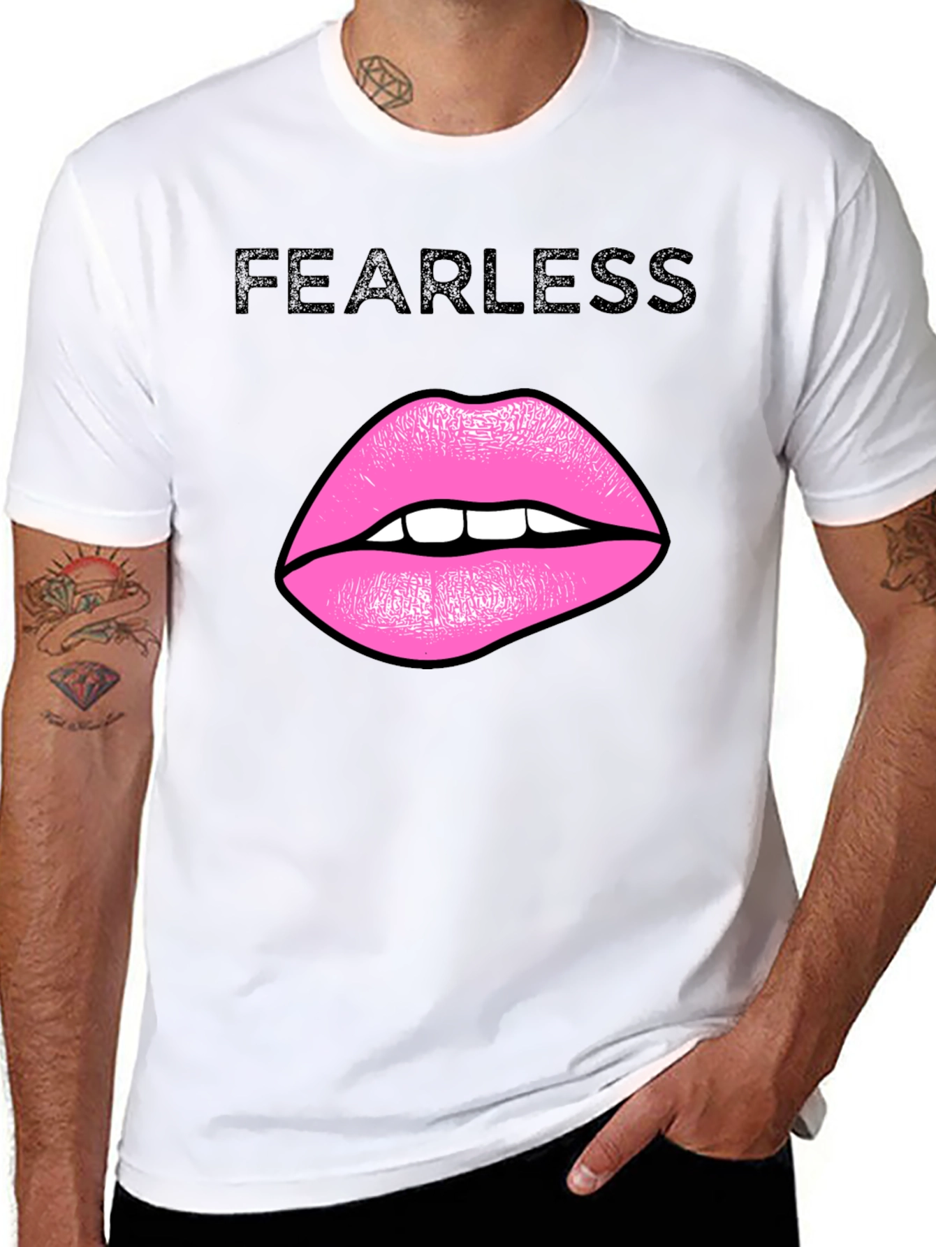 Black Fearless Lips Graphic Black T-Shirt view 8