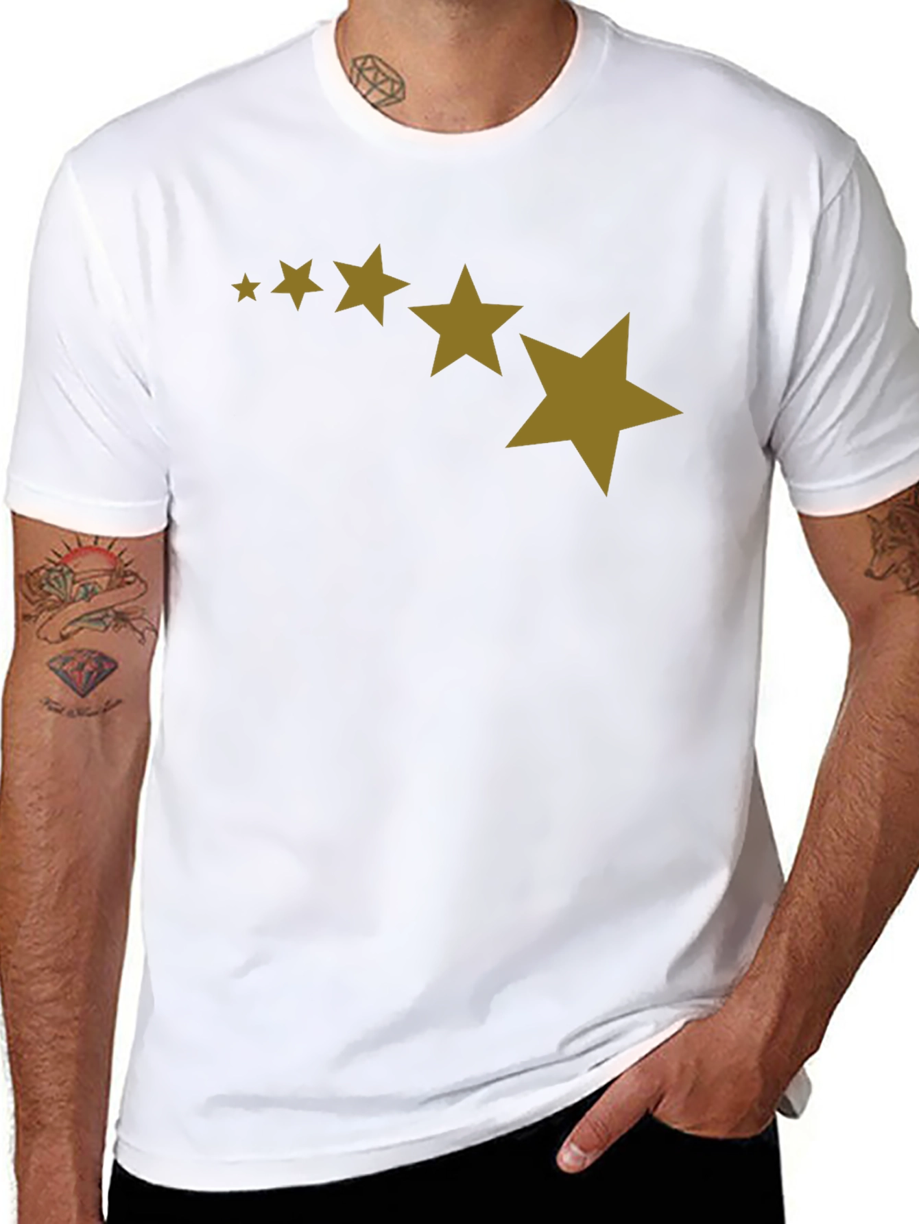 Black Stars Patterned Black T-Shirt view 8