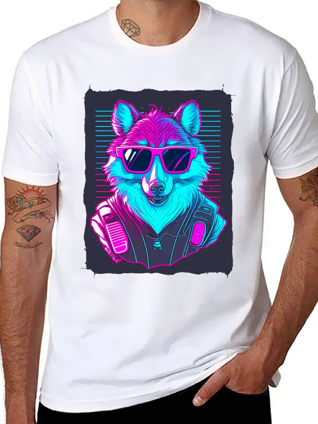 Black Retro Wolf T-Shirt: Cool Canine Vibes view 8