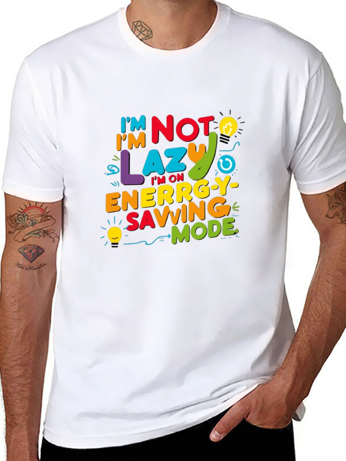 Black Funny I'm Not Lazy Energy Saving Mode Black T-Shirt view 8