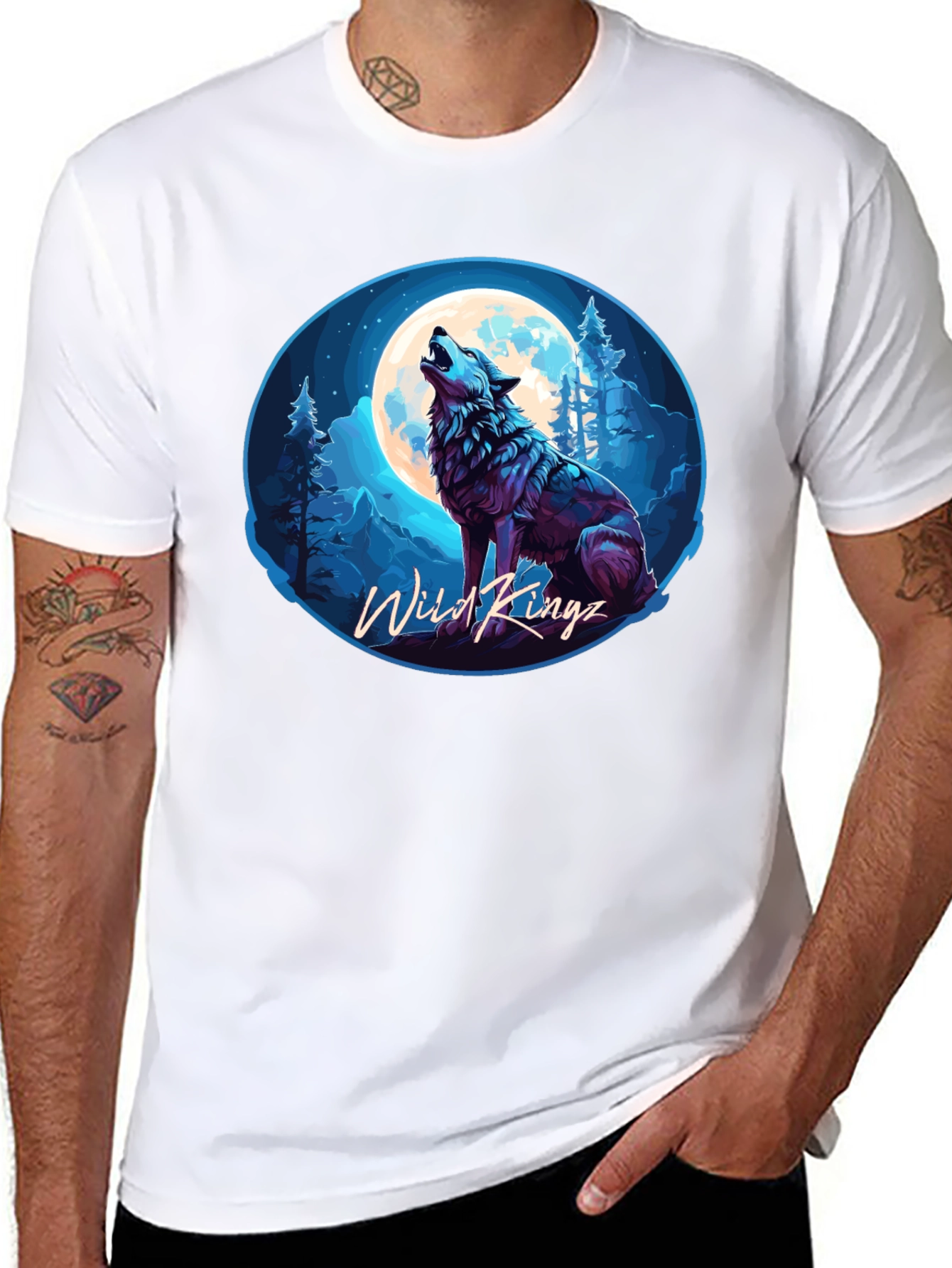 Black Wild Kingz Wolf Moon T-Shirt - Black view 8