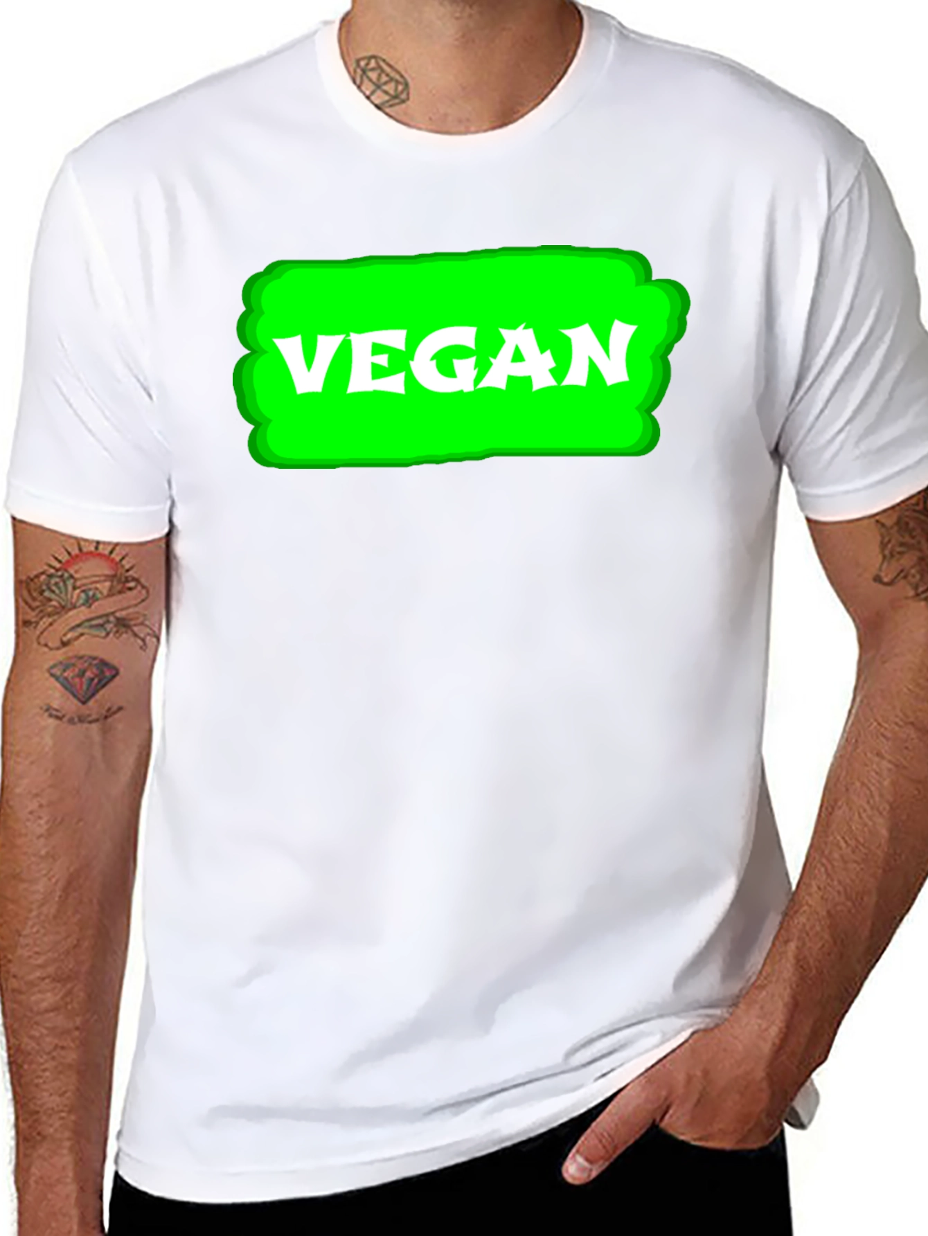 Black Vegan T-Shirt - Green Highlight view 8