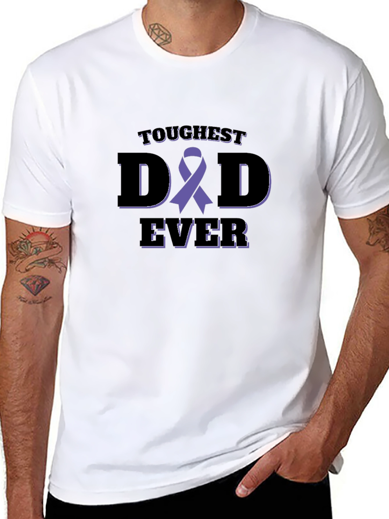 Black Toughest Dad Ever Awareness Ribbon Black T-Shirt view 8