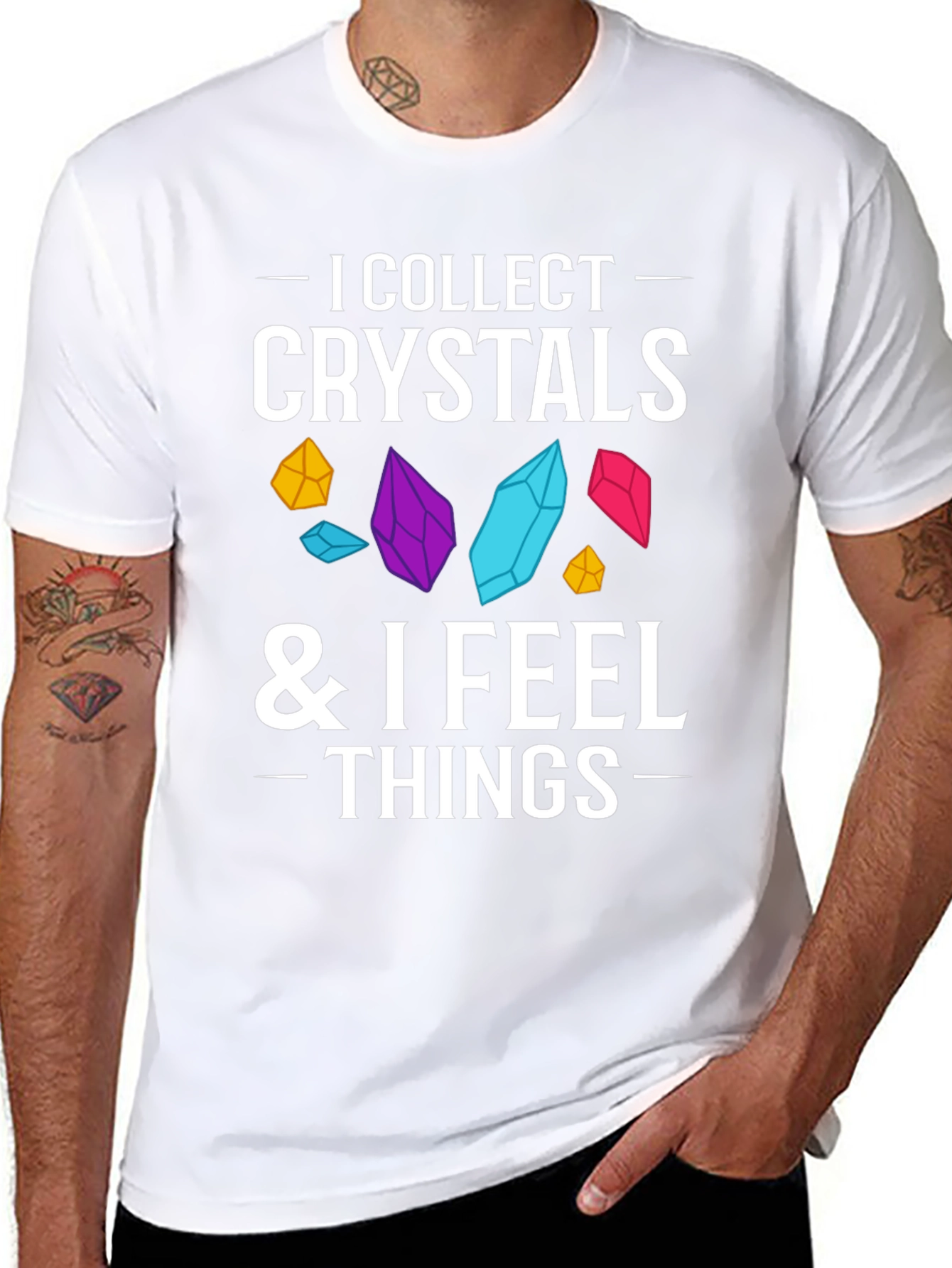 Black Crystal Collector Tee: I Collect Crystals & I Feel Things Black T-Shirt view 8