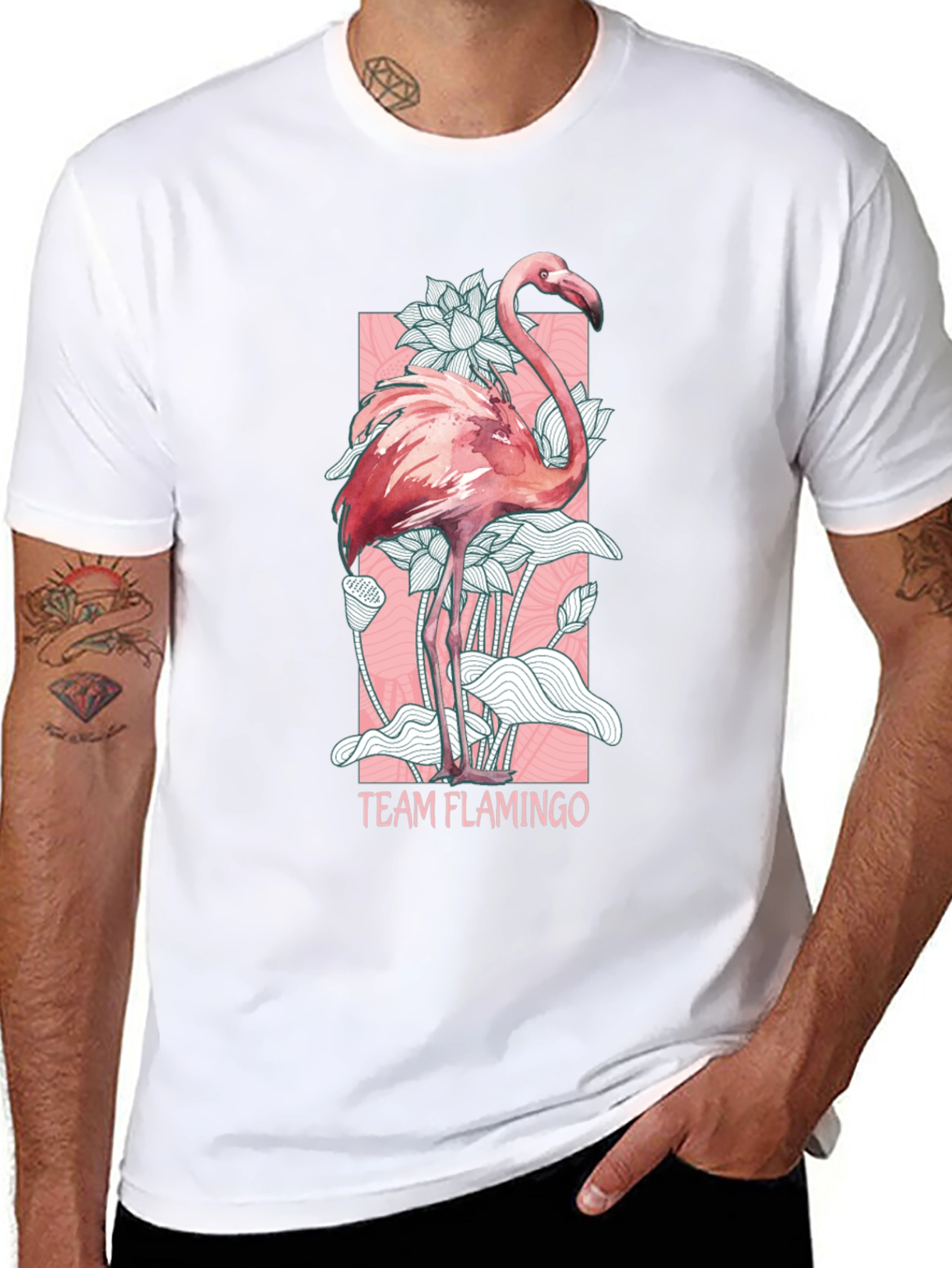 Black Team Flamingo Graphic Tee - Black Cotton Blend view 8