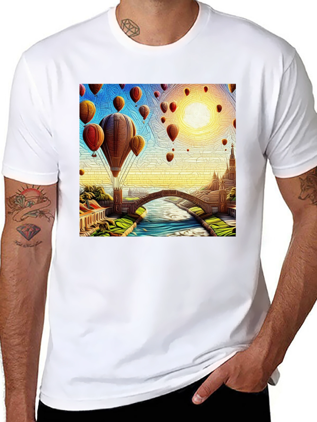 Black Hot Air Balloon Landscape Graphic Tee view 8