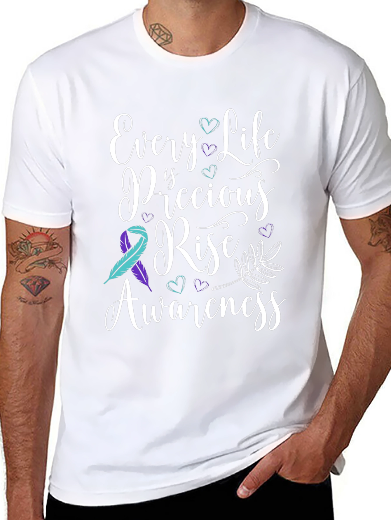 Black Every Life is Precious Tee: Suicide Awareness Shirt view 8