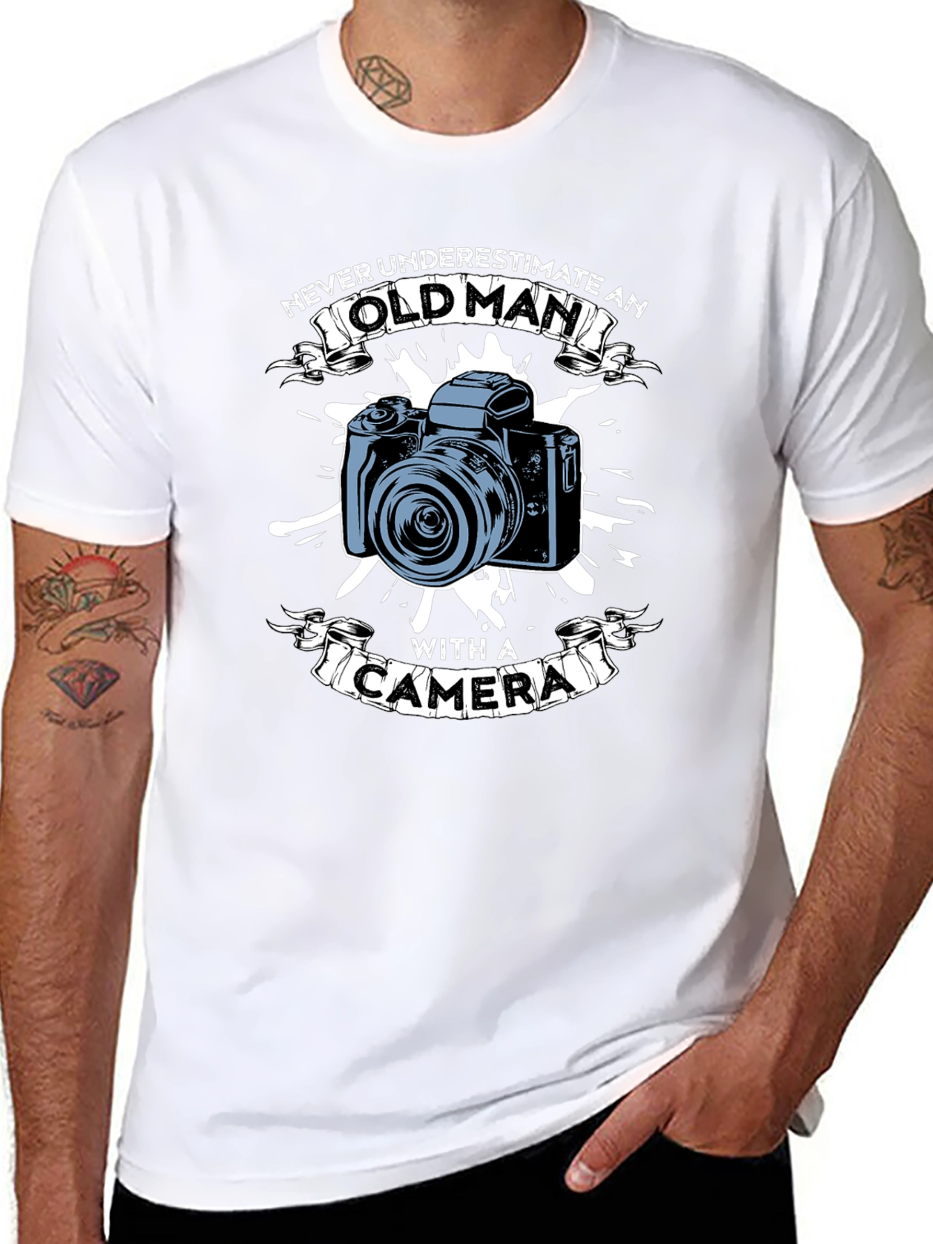 Black Old Man Camera Graphic Tee - Photography Lover Gift view 8