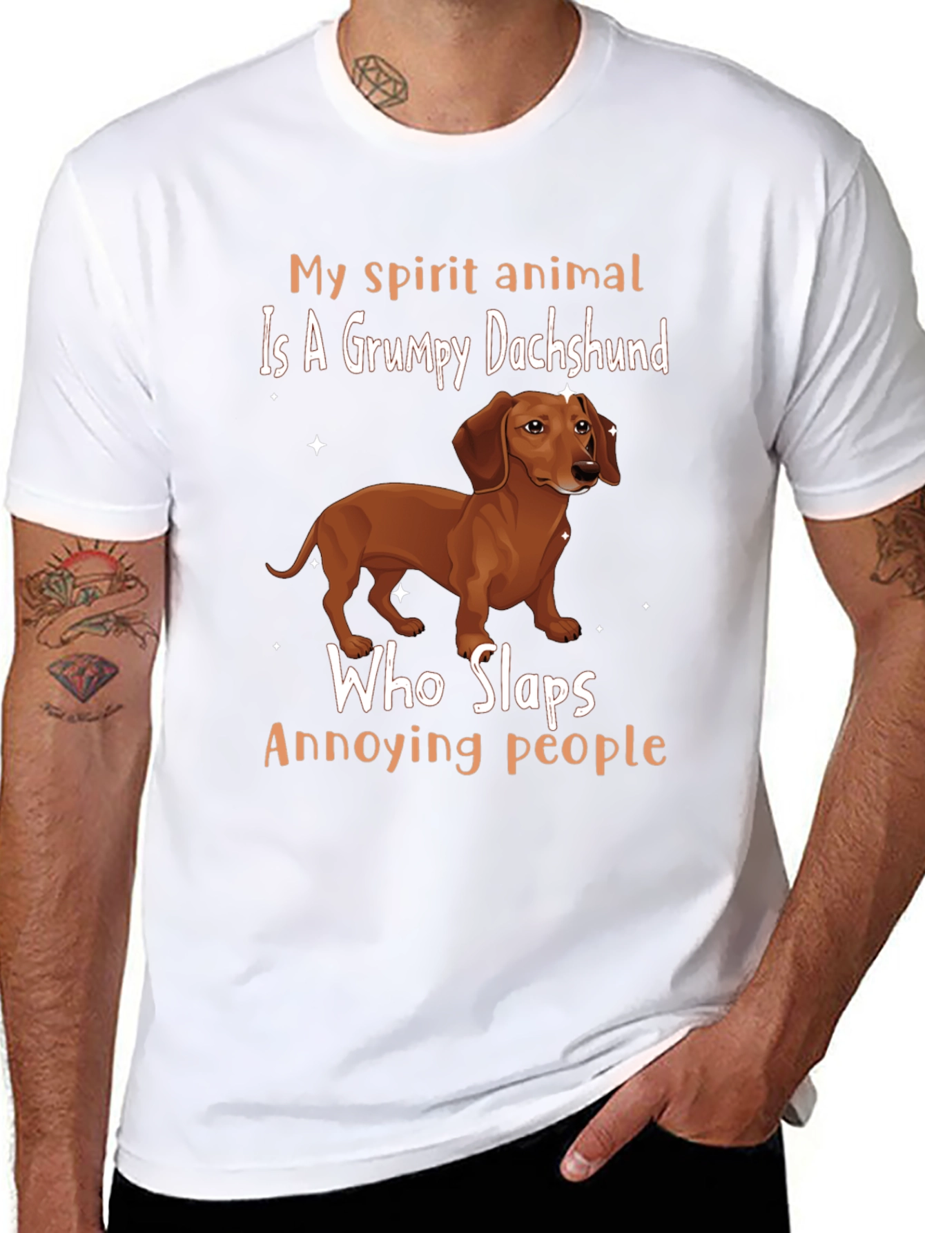 Black Grumpy Dachshund Slaps Annoying People T-Shirt view 8