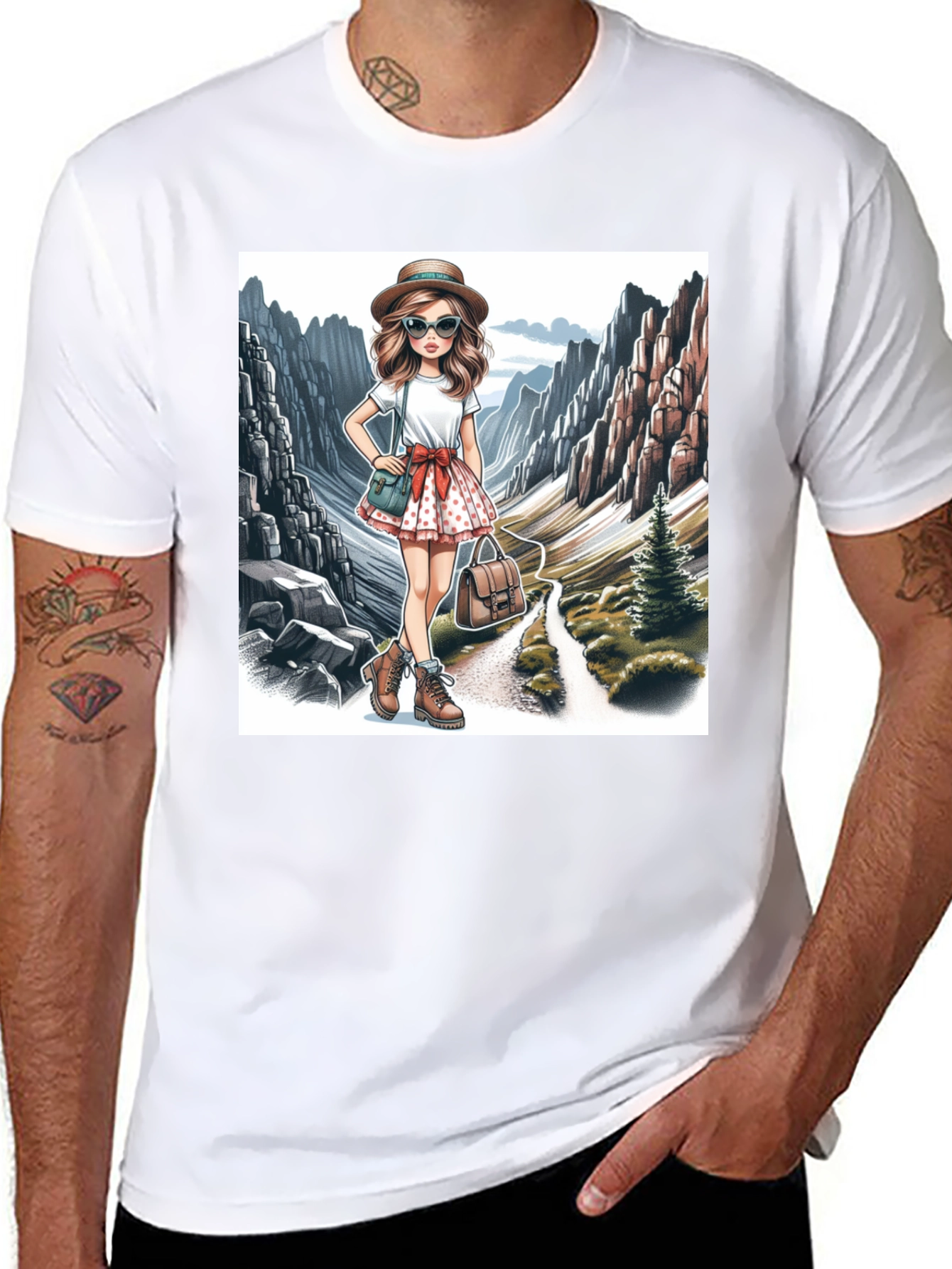 Black Stylish Hiking Girl Graphic T-Shirt view 8