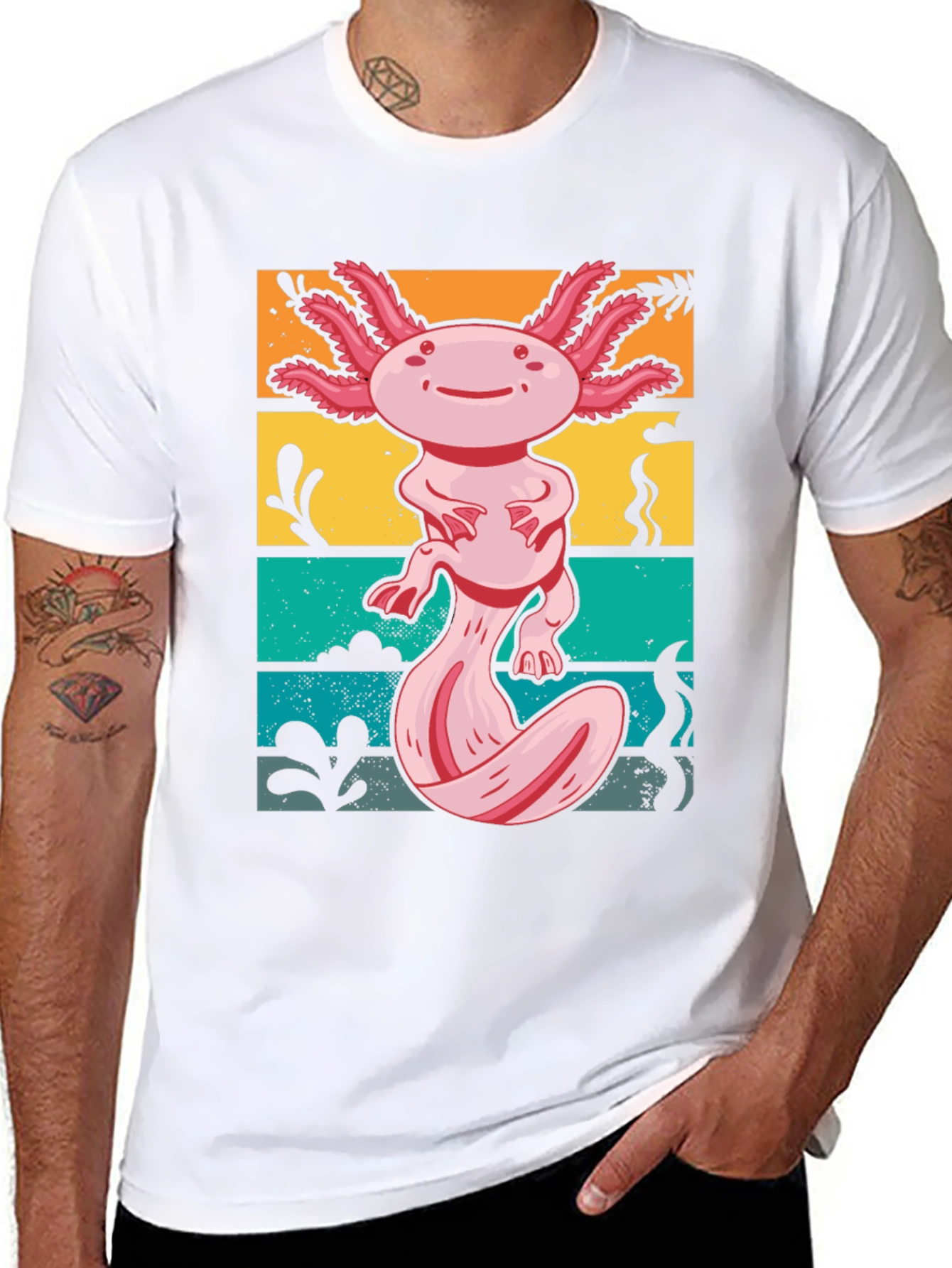 Black Axolotl Retro Graphic Tee - Men's Black T-Shirt view 8