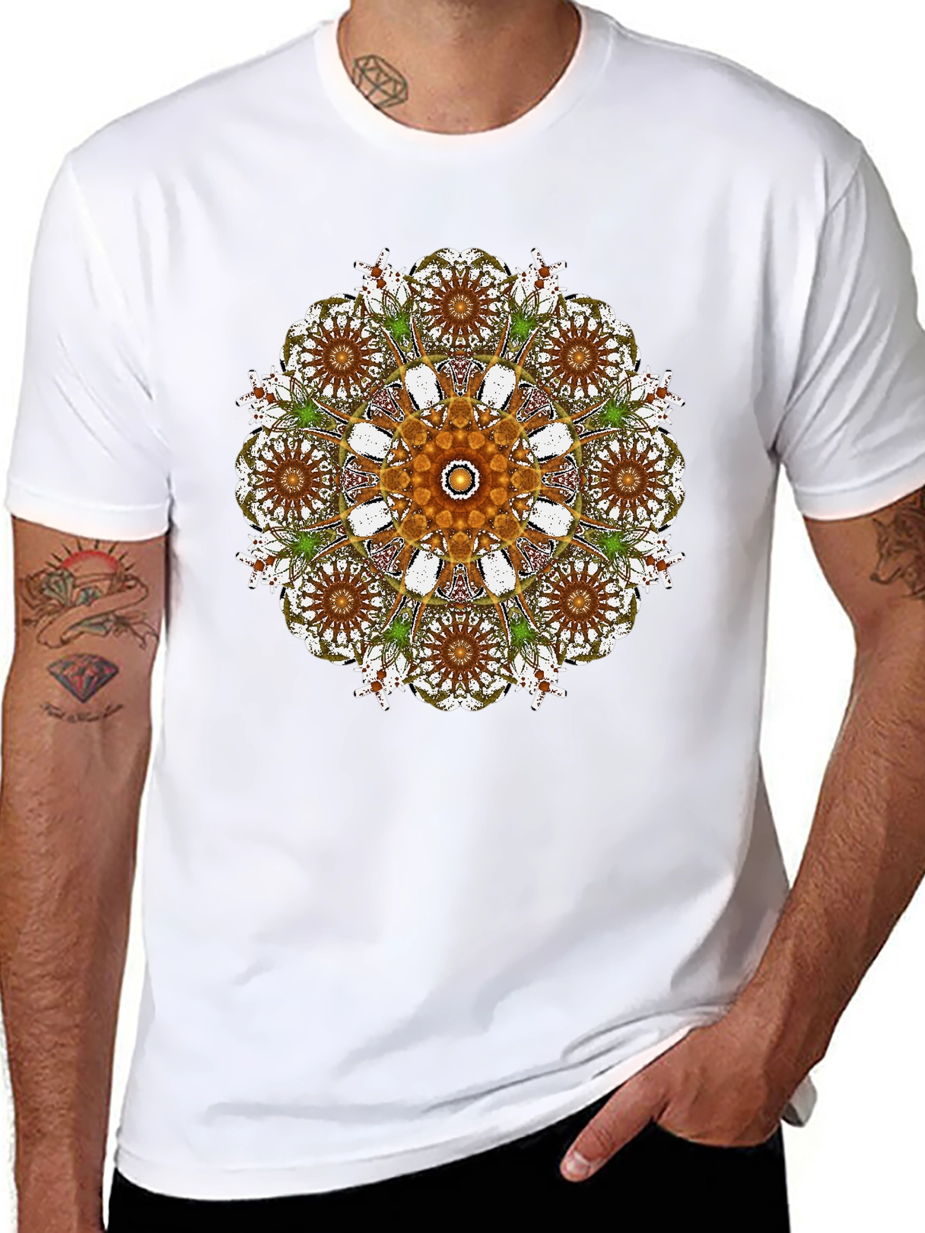 Black Mandala Print Black Crew Neck T-Shirt view 8
