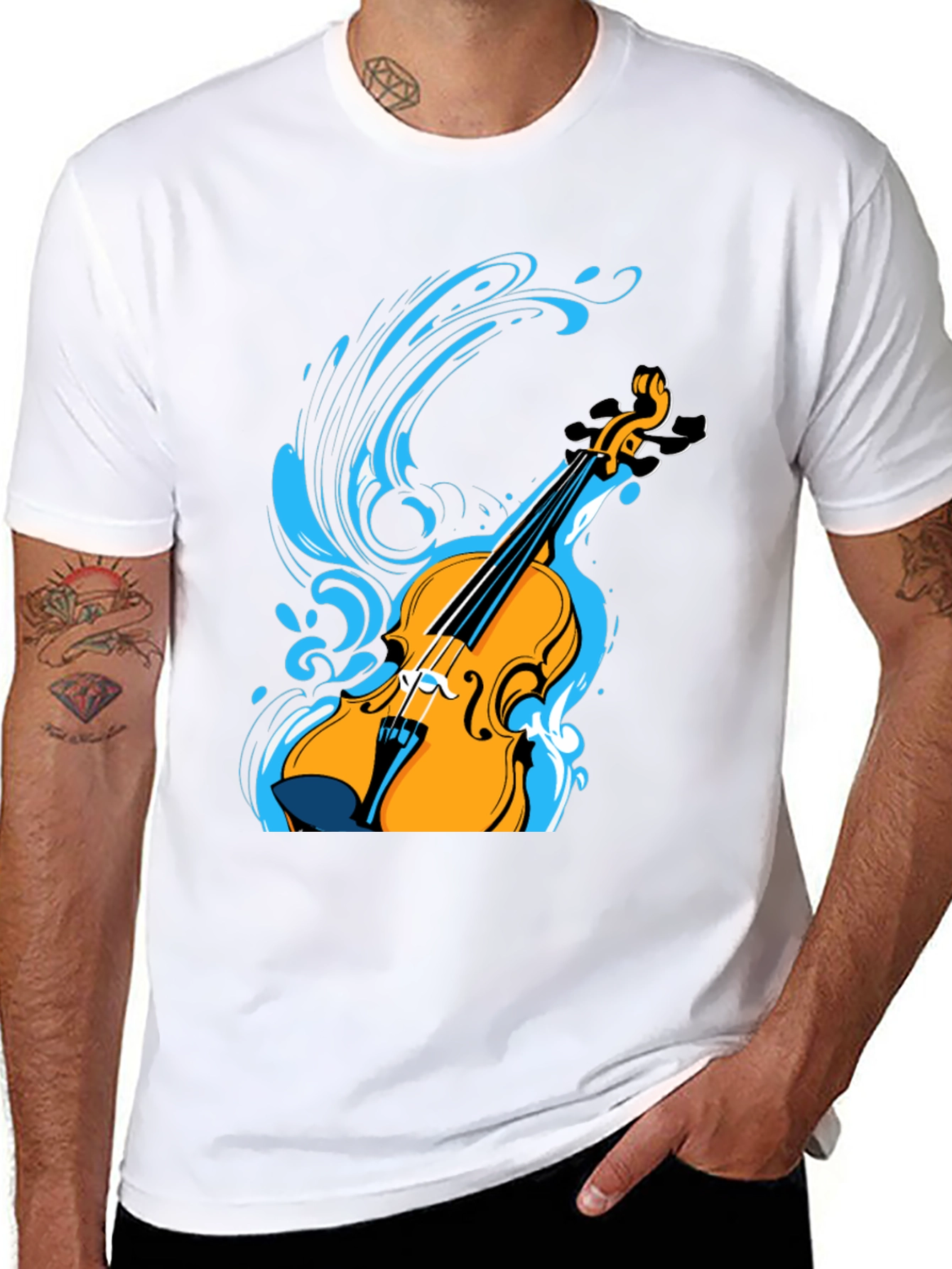 Black Violin Splash Graphic Tee - Black Cotton Blend Shirt view 8