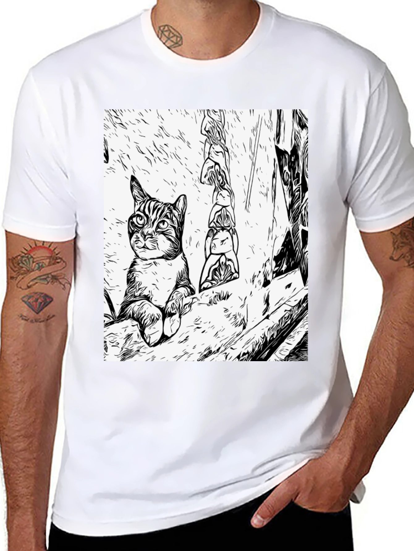 Black Cat Art Black T-Shirt view 8