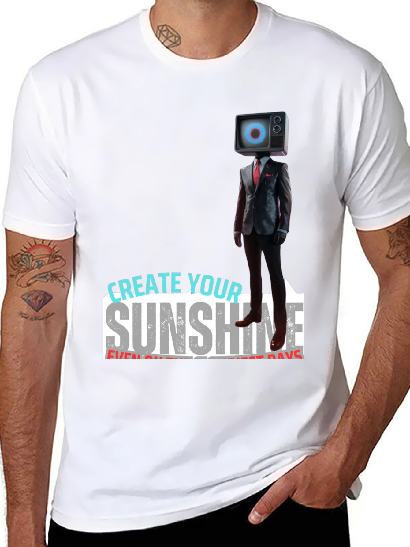 Black Modern TV Head Suit T-Shirt: Create Your Sunshine view 8