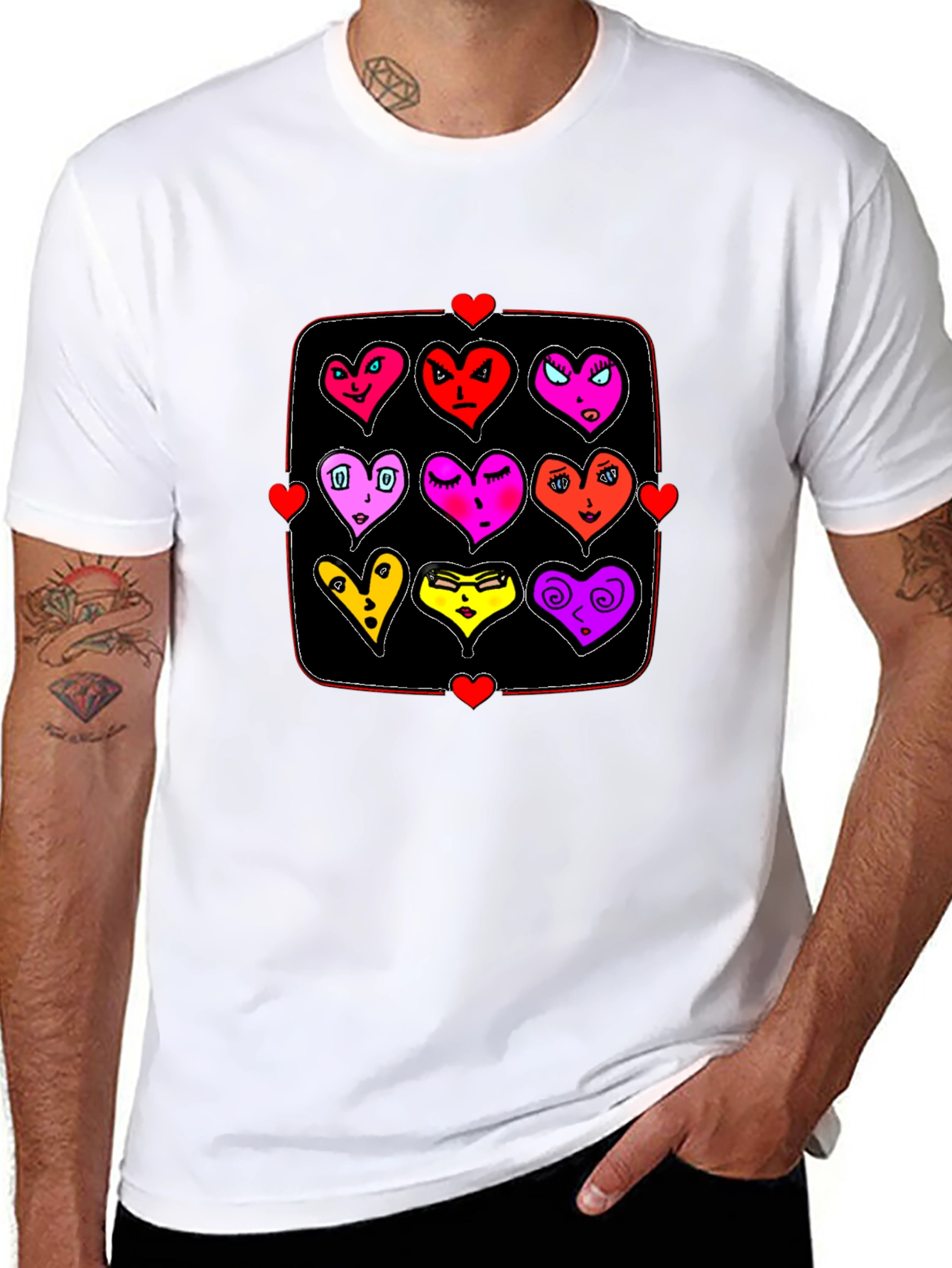 Black Heart Emoji Grid T-Shirt - Black Graphic Tee view 8