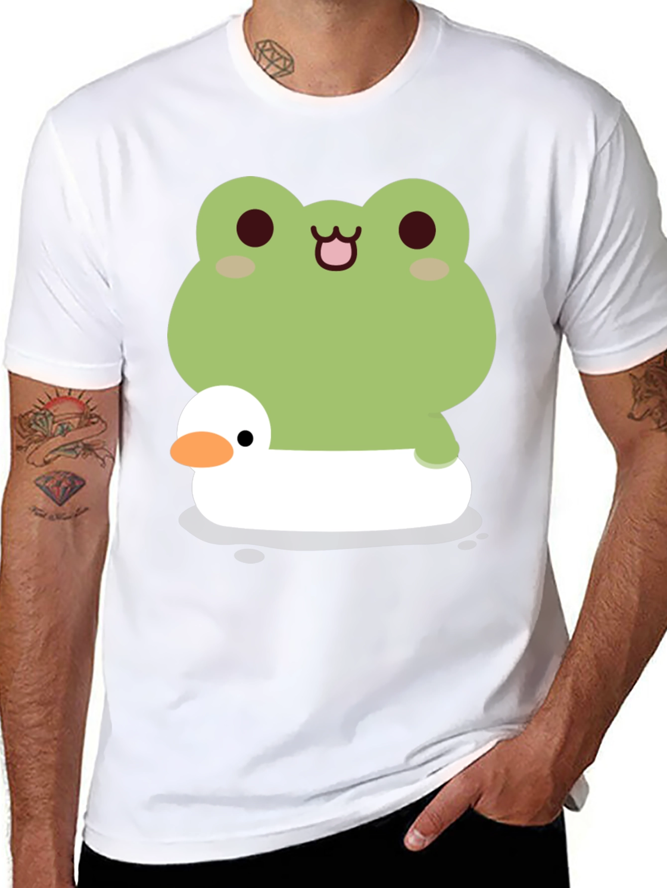 Black Frog and Duck T-Shirt - Cute Cartoon Graphic Tee view 8