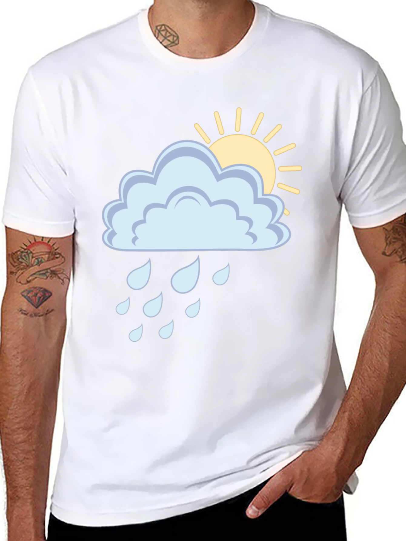 Black Cloud Rain Sun Graphic Tee - Black Unisex T-Shirt view 8