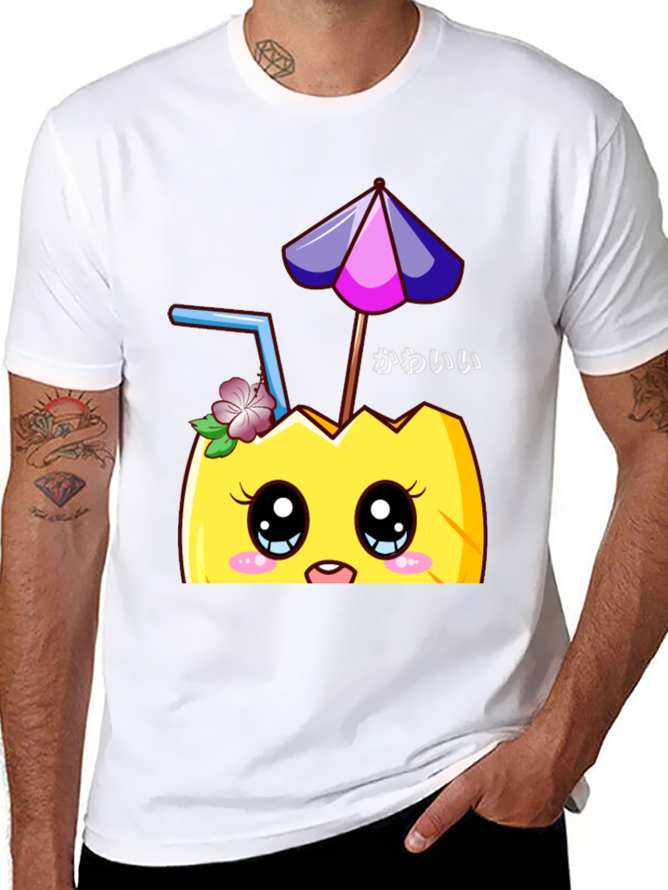 Black Kawaii Pineapple T-Shirt - Tropical Summer Vibes view 8