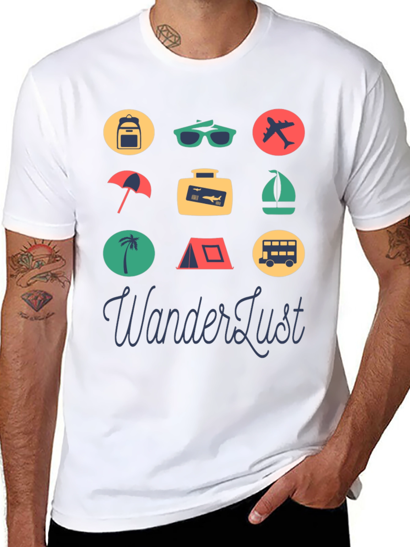 Black Wanderlust Travel Icon Graphic Tee view 8