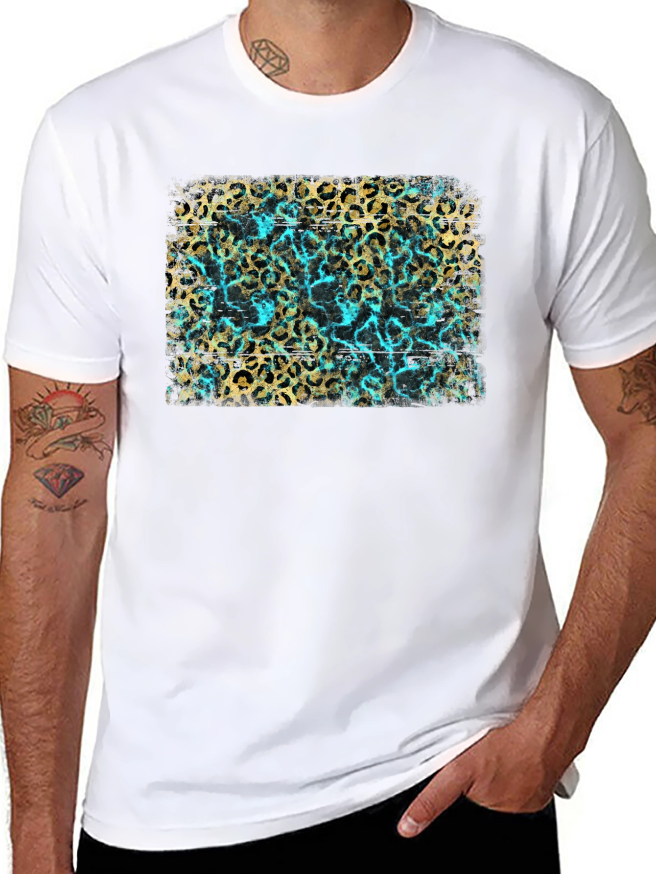 Black Leopard Print Tee - Turquoise Accent view 8