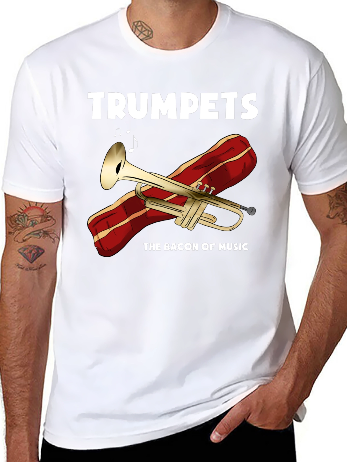 Black Trumpets The Bacon of Music T-Shirt view 8
