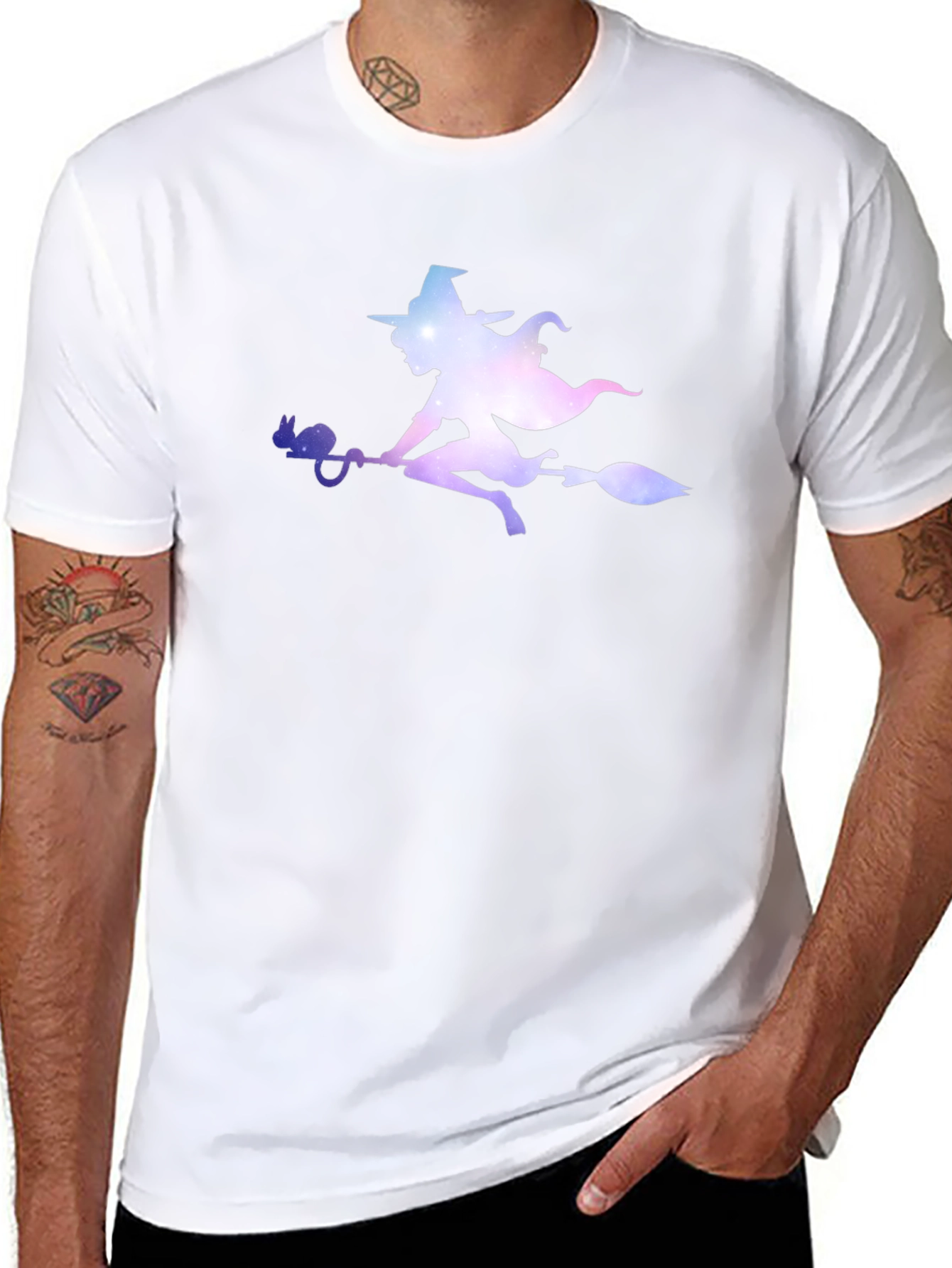 Witch Silhouette Graphic Tee - Black Cotton T-Shirt - 8