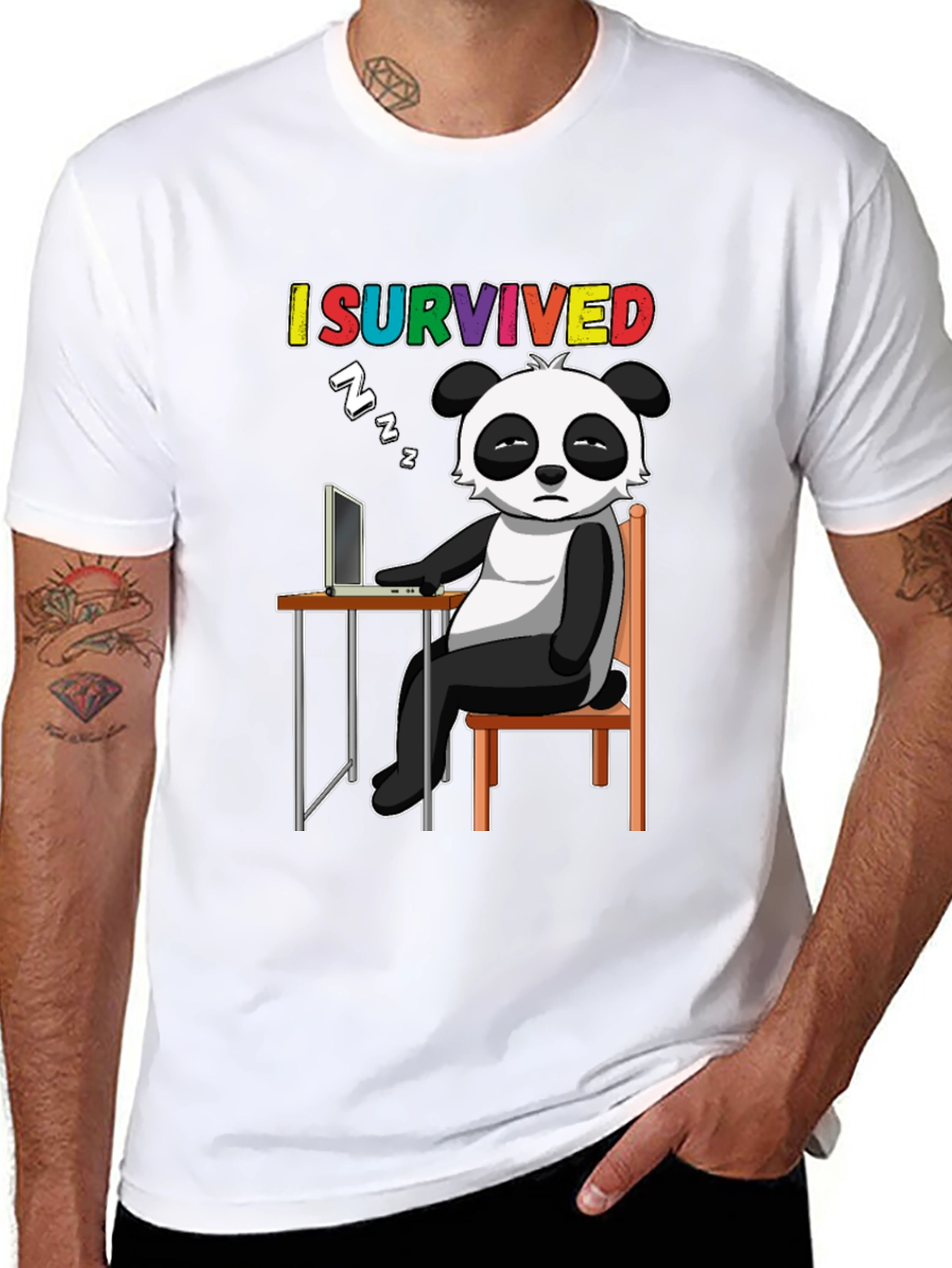 Black I Survived Panda T-Shirt - Funny Novelty Tee view 8