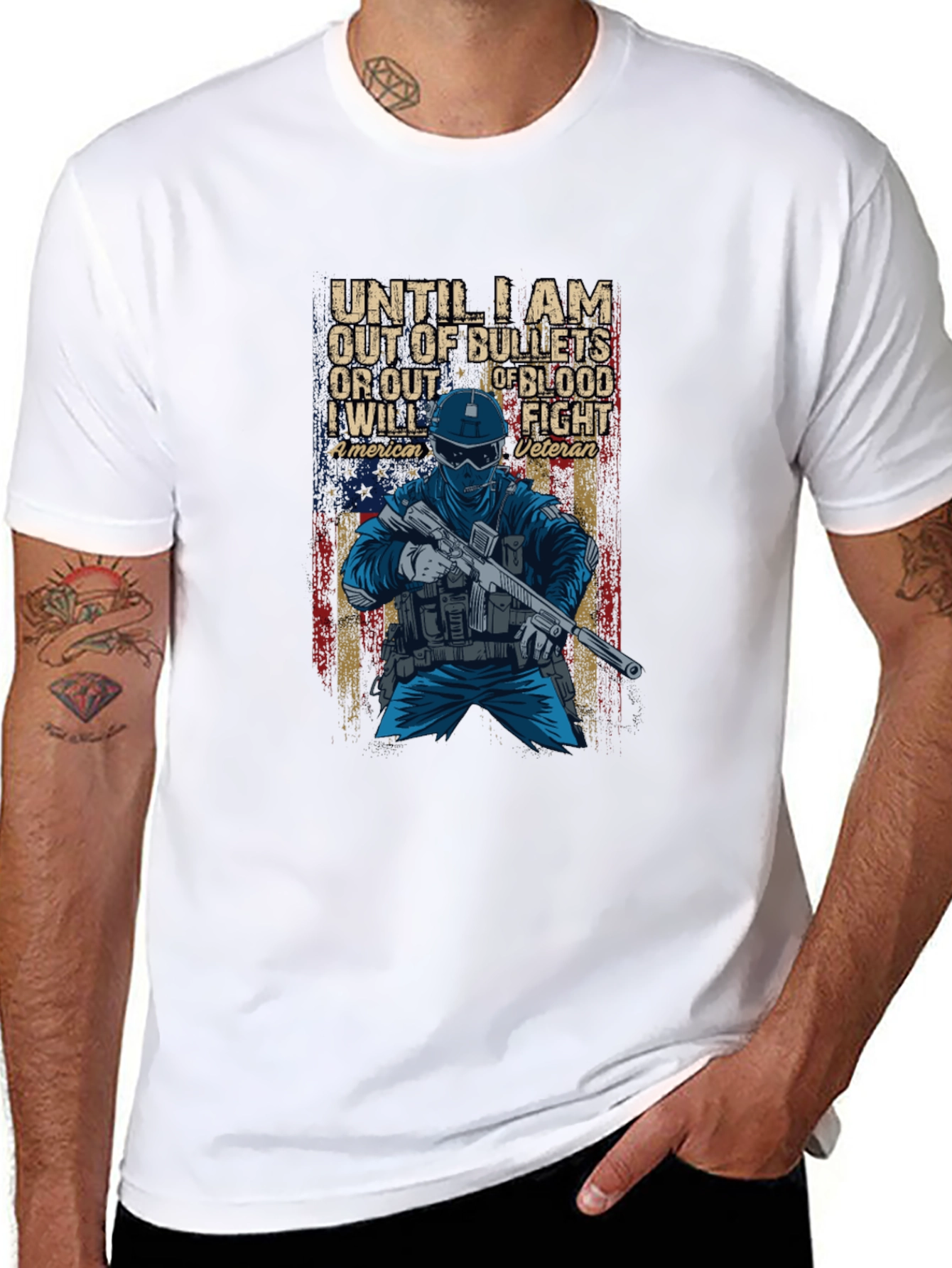 Black American Veteran Graphic T-Shirt view 8